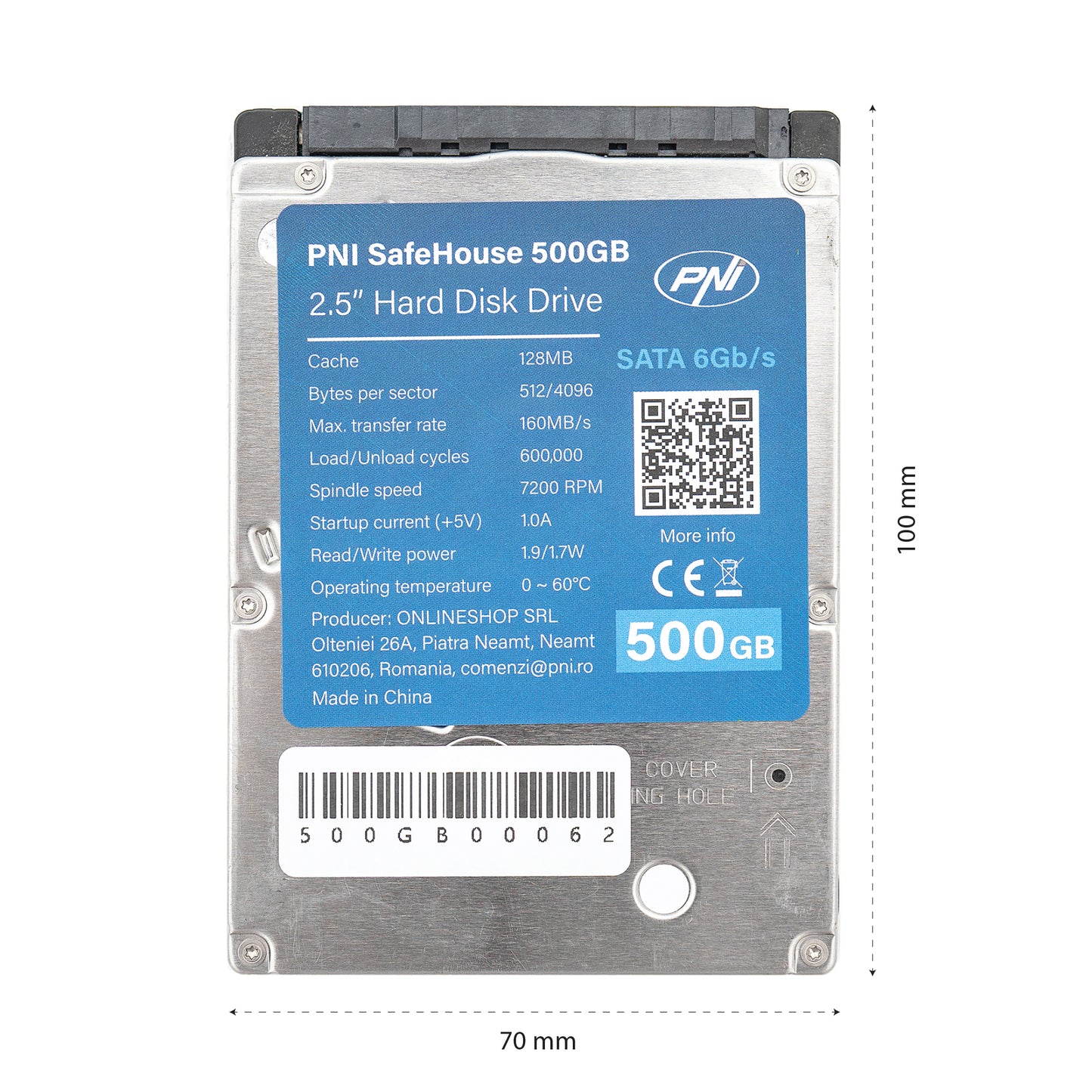 Hard Disk intern PNI SafeHouse 500GB 2.5", SATA 6GB/s, capacitate 500GB, cache 128MB