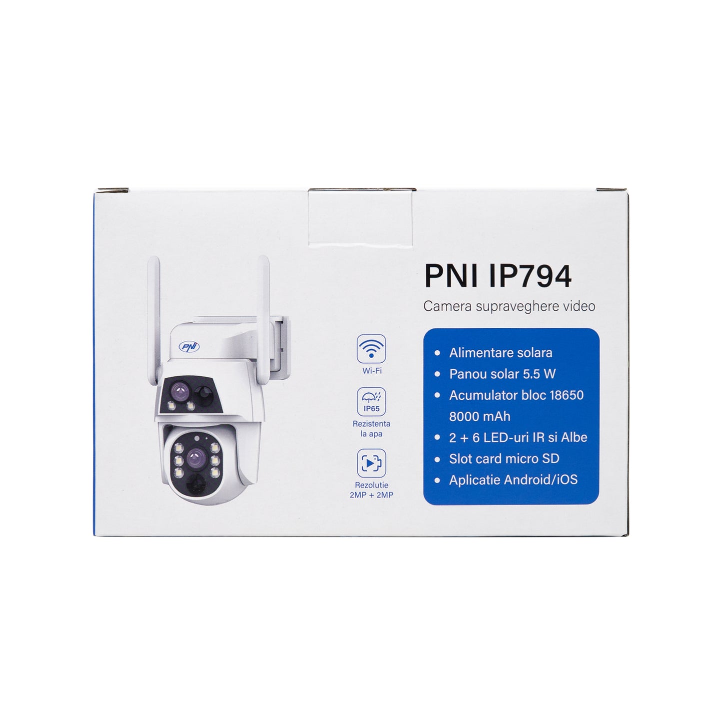 Camera supraveghere video PNI IP794 cu Wi-Fi, PTZ, dual lens 2MP + 2MP, panou solar 5.5W, acumulator bloc 8000mAh
