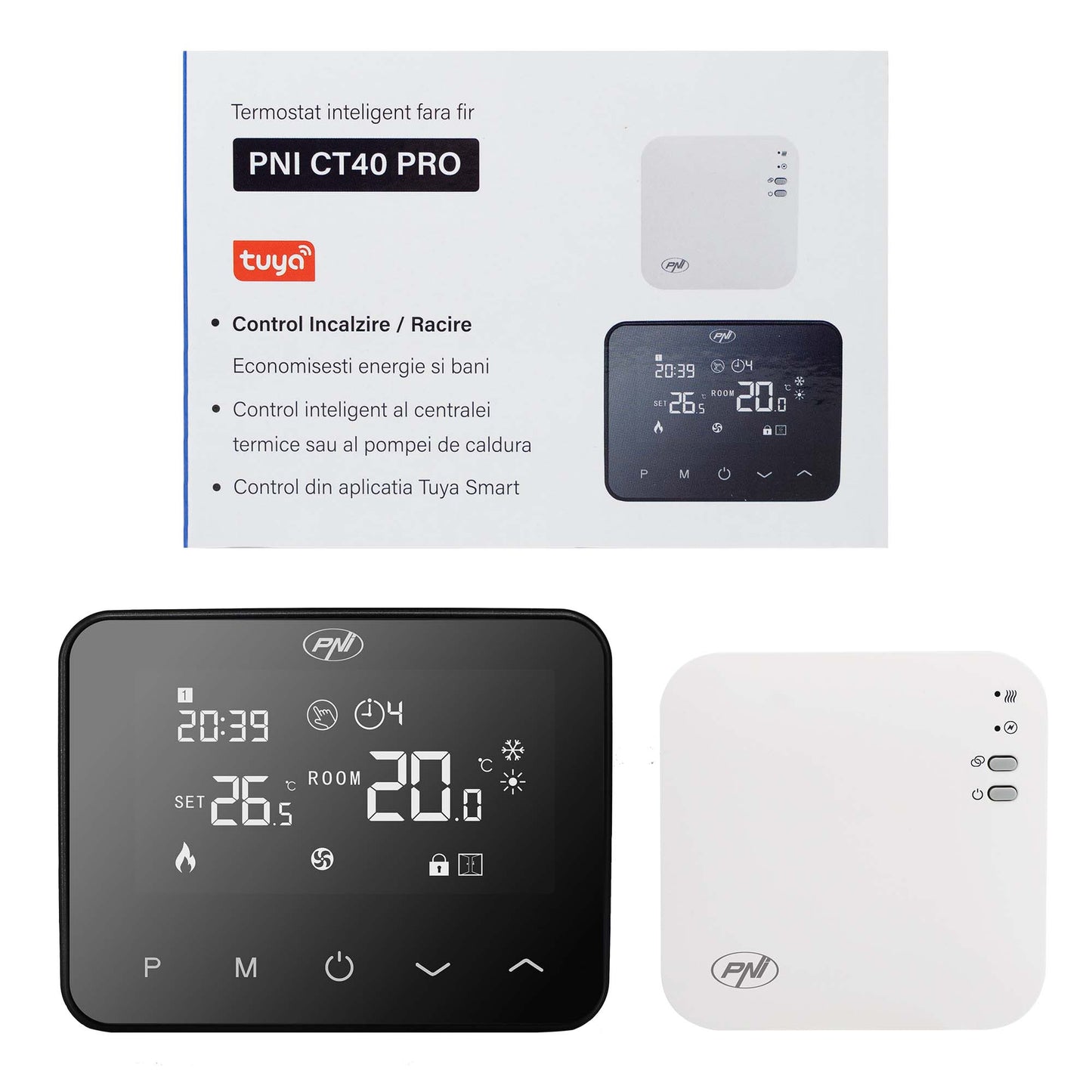 Termostat inteligent PNI CT40 PRO fara fir, cu WiFi, pentru centrale termice, 4 programe zilnice, mod manual, mod economic, control prin Tuya Smart