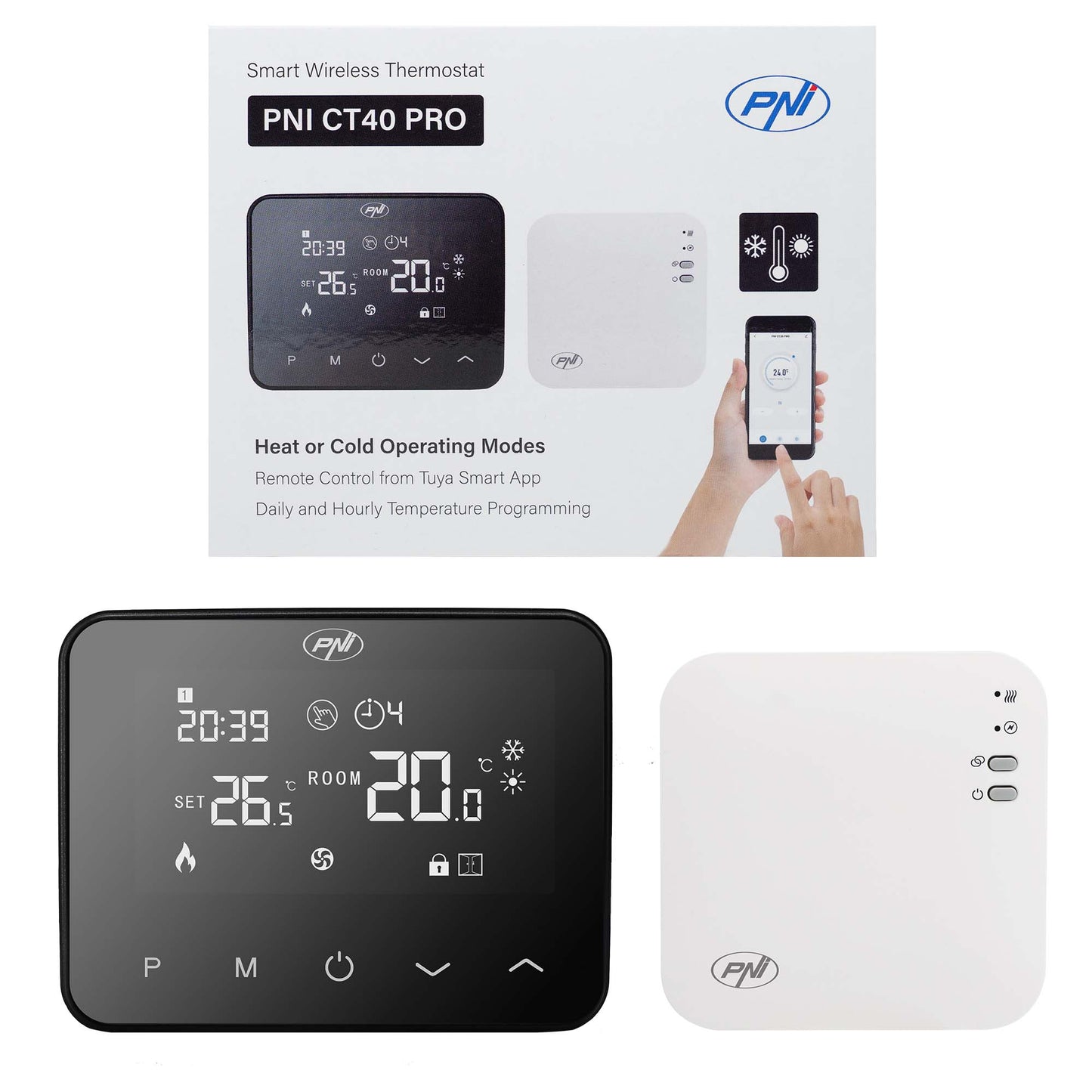 Termostat inteligent PNI CT40 PRO fara fir, cu WiFi, pentru centrale termice, 4 programe zilnice, mod manual, mod economic, control prin Tuya Smart