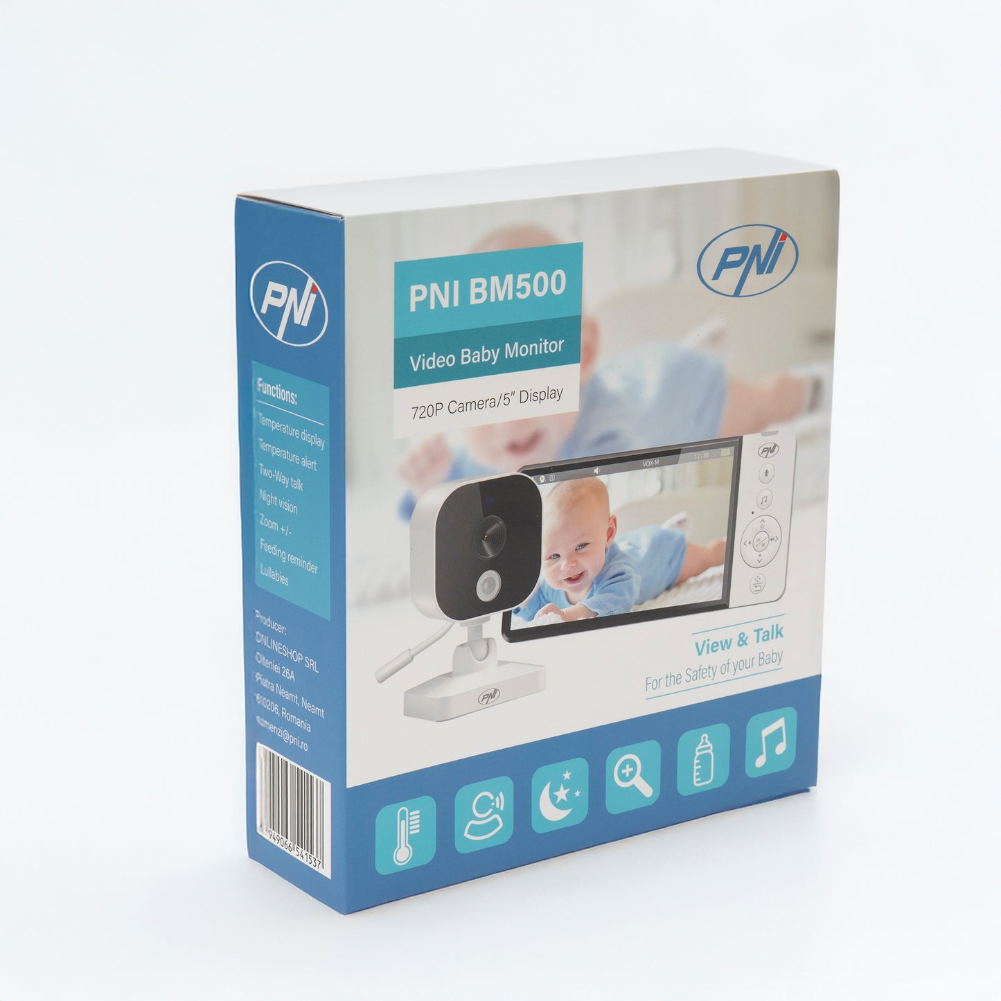 Video Baby Monitor PNI BM500 ecran 5 inch wireless 2.4 GHz, senzor temperatura, VOX, vedere nocturna, functie zoom, cantece de leagan