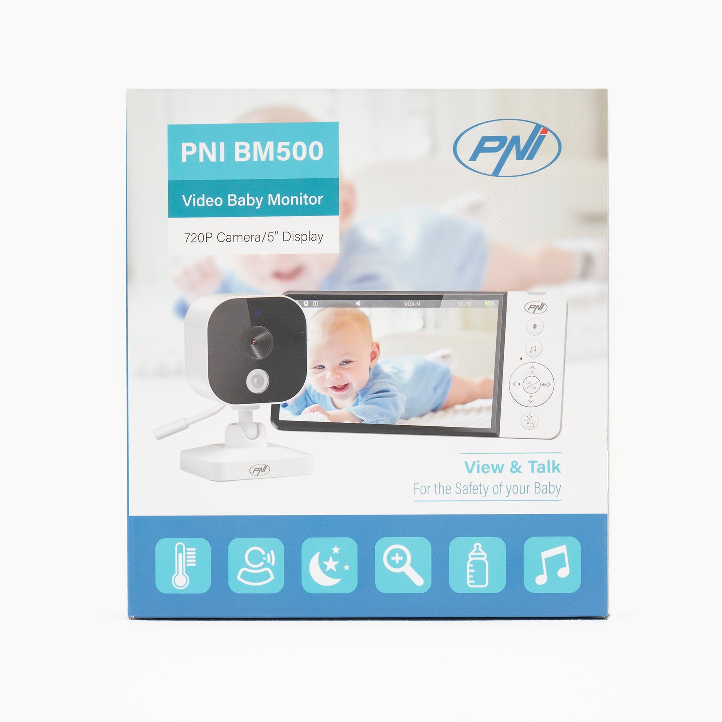 Video Baby Monitor PNI BM500 ecran 5 inch wireless 2.4 GHz, senzor temperatura, VOX, vedere nocturna, functie zoom, cantece de leagan