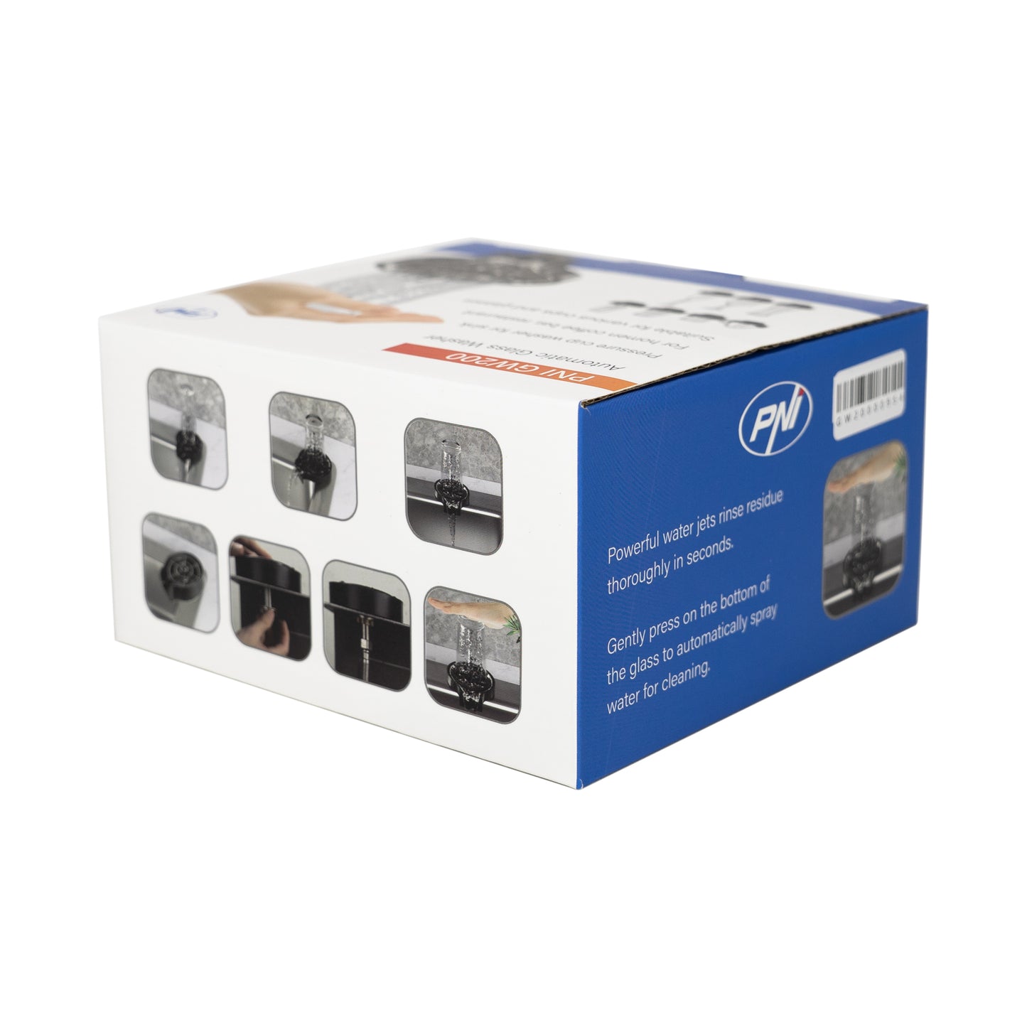 Dispozitiv spalare pahare PNI GW200 pentru bar, restaurant, bucatarie, clatire si spalare rapida, jet cu presiune, racord flexibil inclus, plastic ABS si otel inoxidabil, negru