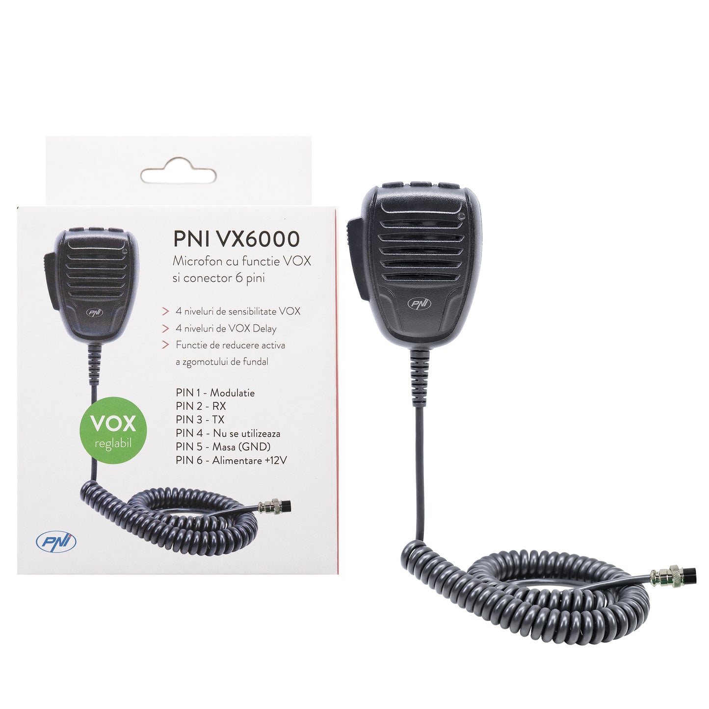 Microfon PNI VX6000 cu functie VOX, cu 6 pini, pentru statii radio CB