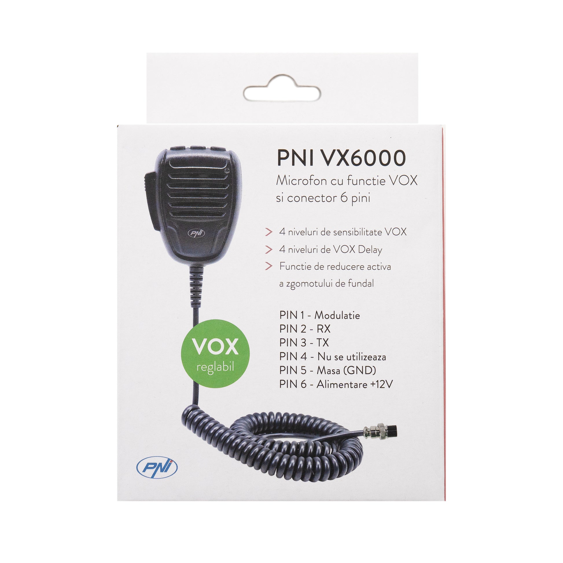 Microfon PNI VX6000 cu functie VOX, cu 6 pini, pentru statii radio CB