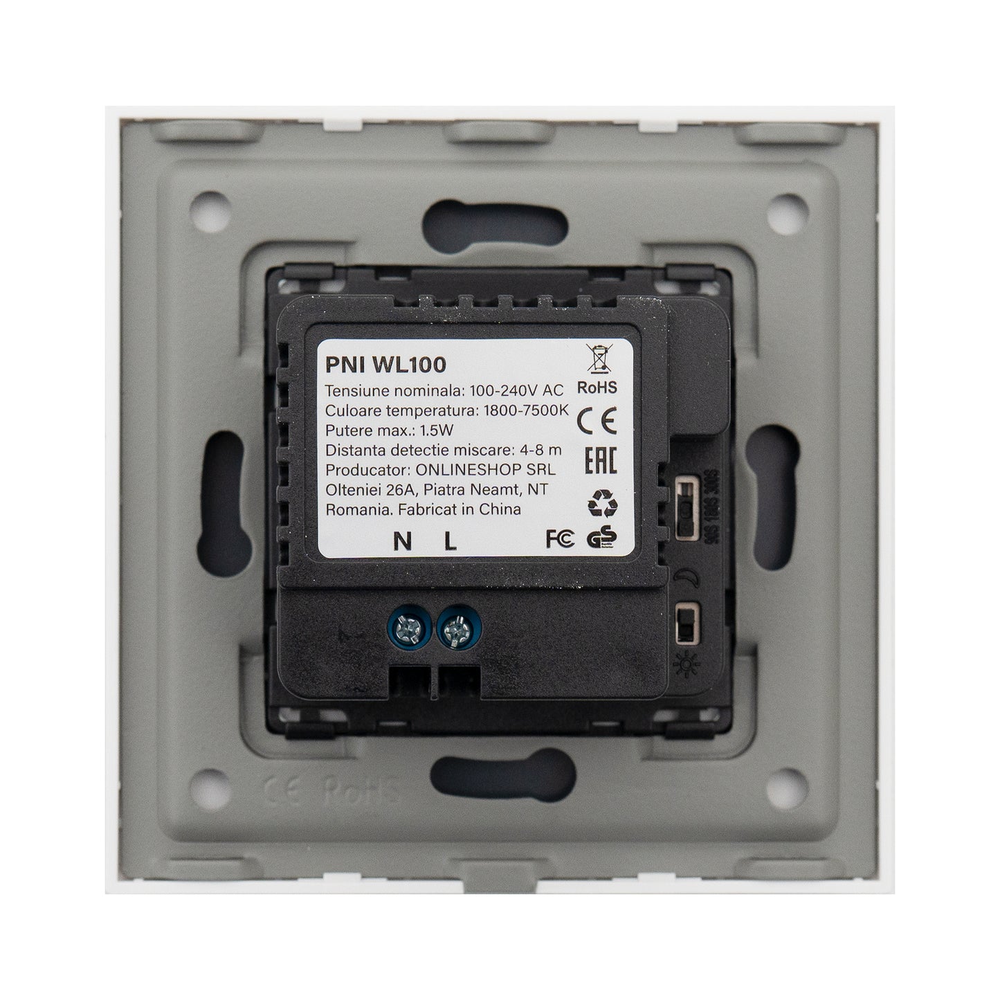 Lampa LED PNI WL100 pentru iluminare trepte scara, montaj incastrat, cu senzor de miscare, senzor de lumina, culoare lumina reglabila, intensitate lumina reglabila, mod noapte, mod zi, 1.5W, 150 lm