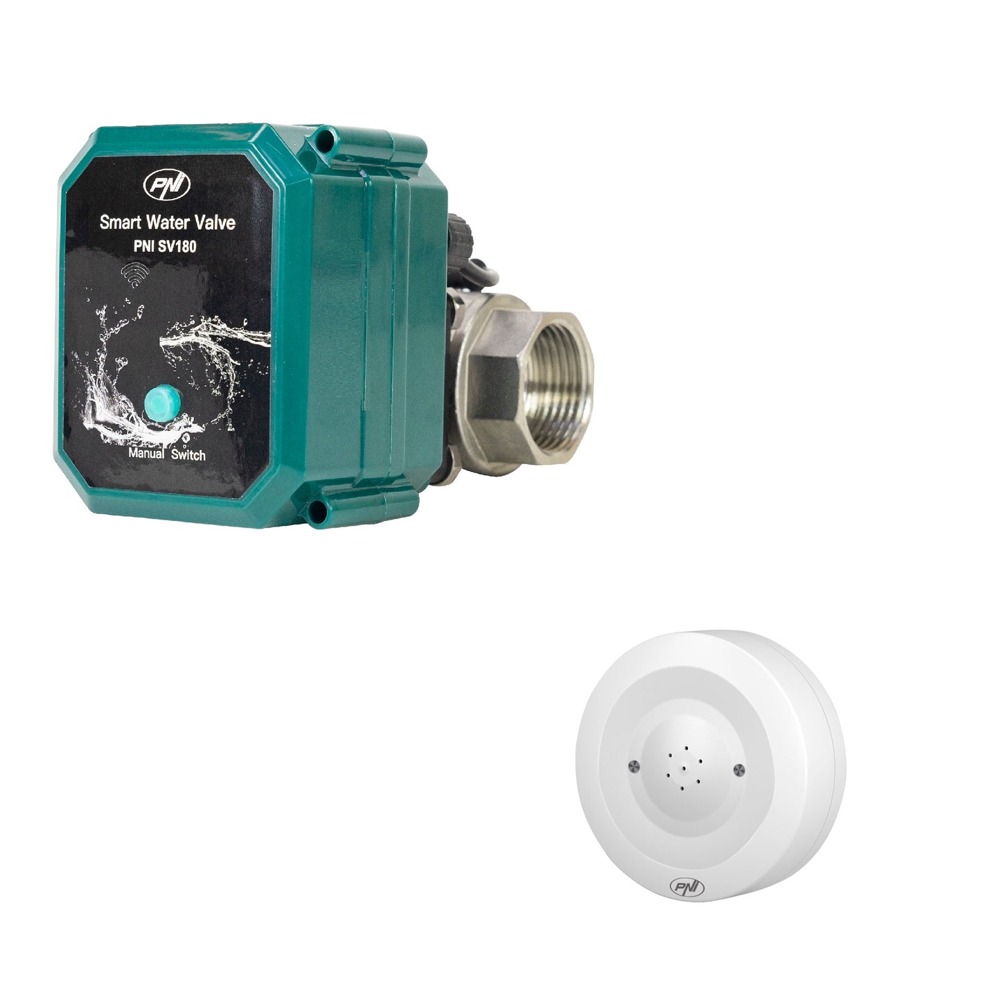 Kit anti-inundatie Valva inteligenta pentru apa PNI SV180 conectivitate Wi-Fi + Detector inundatie inteligent PNI Safe House HS527