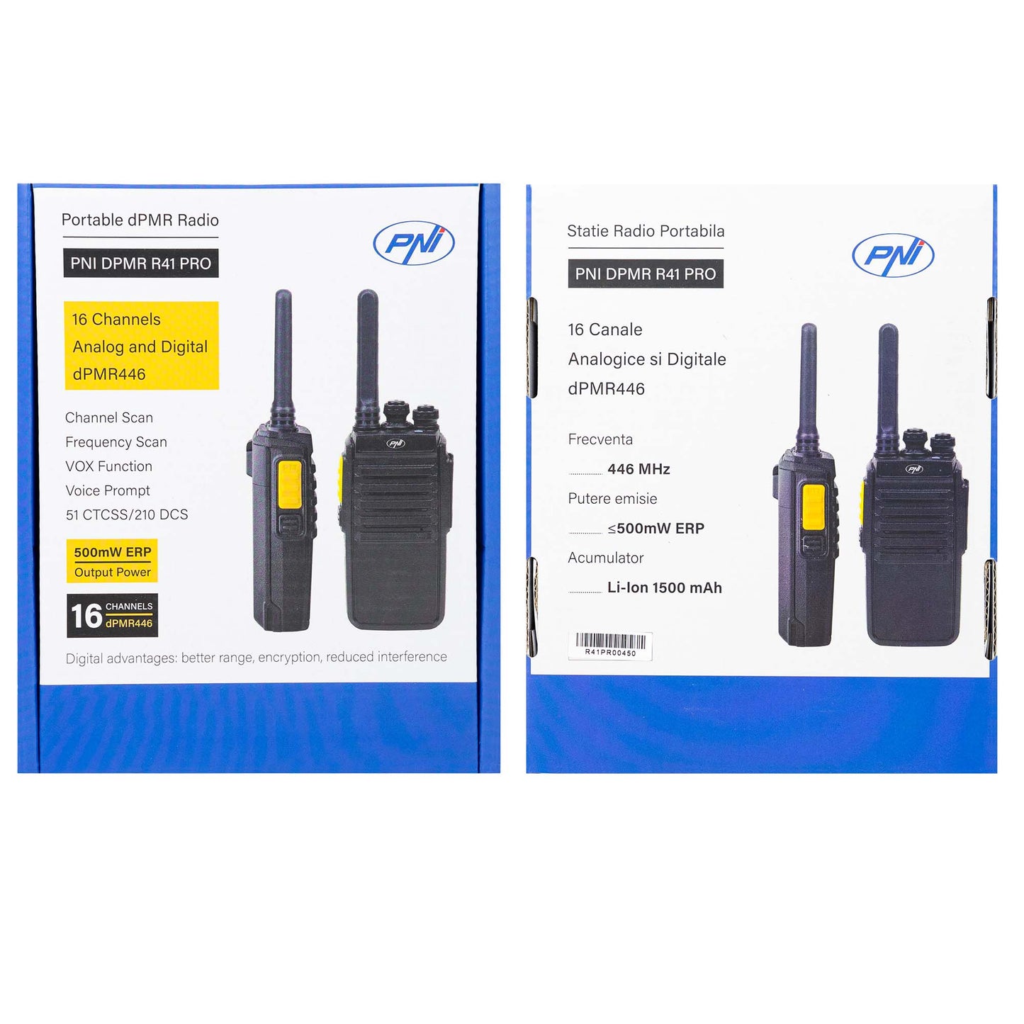 Statie radio portabila PNI DPMR R41 PRO 0.5W, 16CH, VOX, programabila, 1500mAh, casti cu microfon incluse