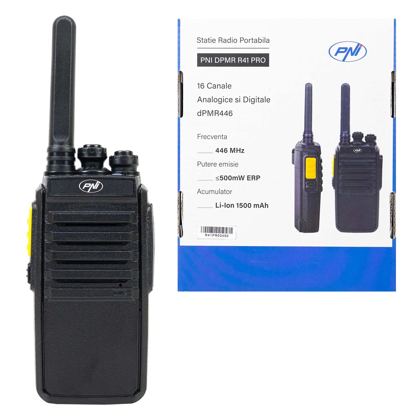 Statie radio portabila PNI DPMR R41 PRO 0.5W, 16CH, VOX, programabila, 1500mAh, casti cu microfon incluse