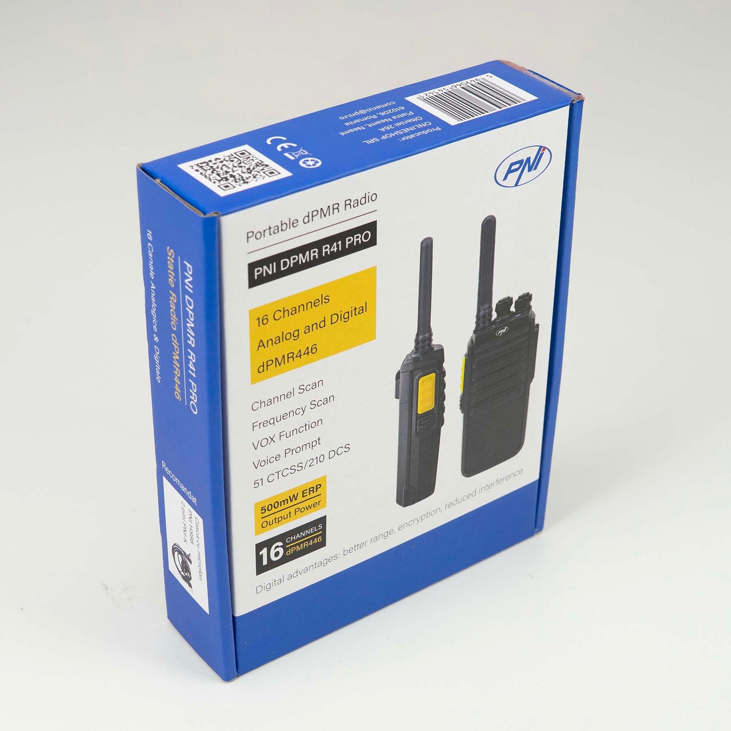 Statie radio portabila PNI DPMR R41 PRO 0.5W, 16CH, VOX, programabila, 1500mAh, casti cu microfon incluse