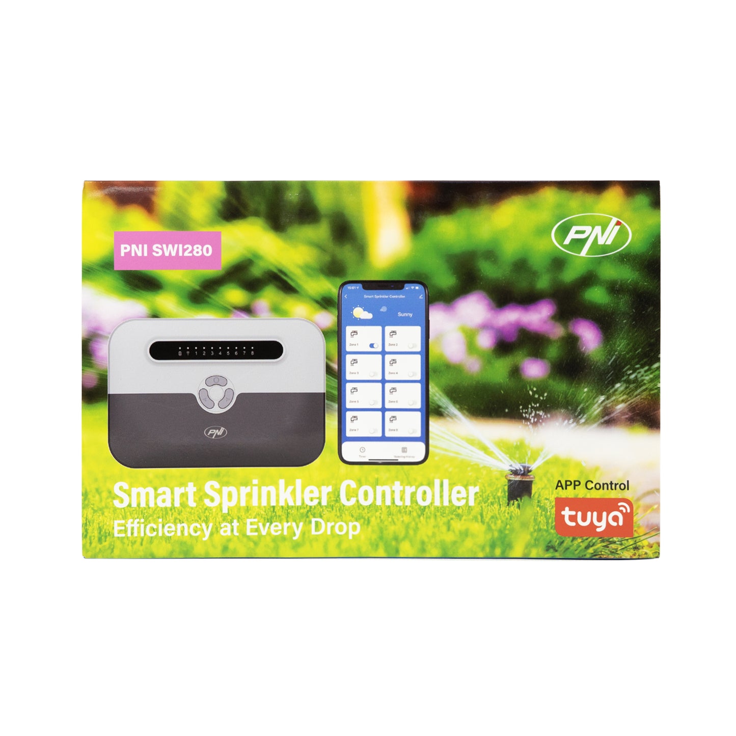 Programator inteligent pentru irigare PNI SWI280 Wi-Fi, pentru 8 zone, control din Tuya Smart, compatibil cu Amazon Alexa si Google Home pentru irigatii