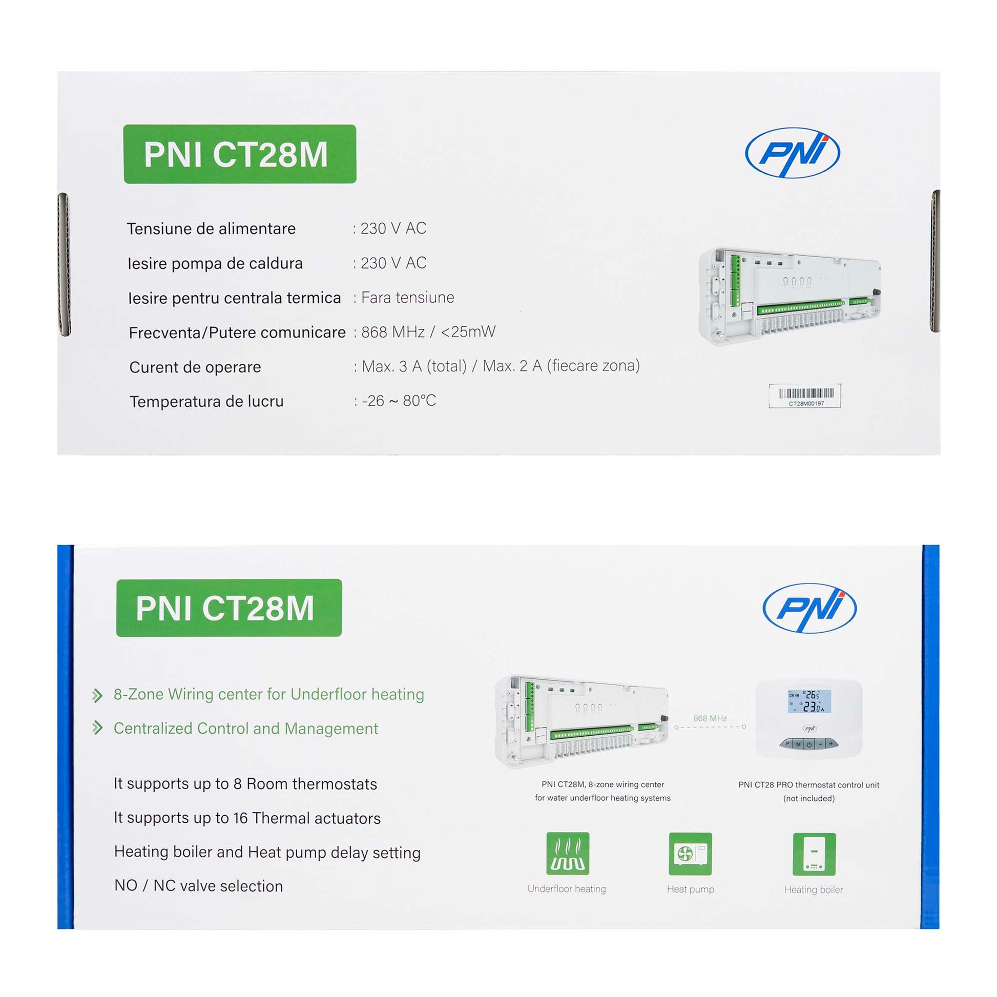 Modul de control PNI CT28M cu 8 zone, pentru electrovane, actuatoare termice incalzire in pardoseala