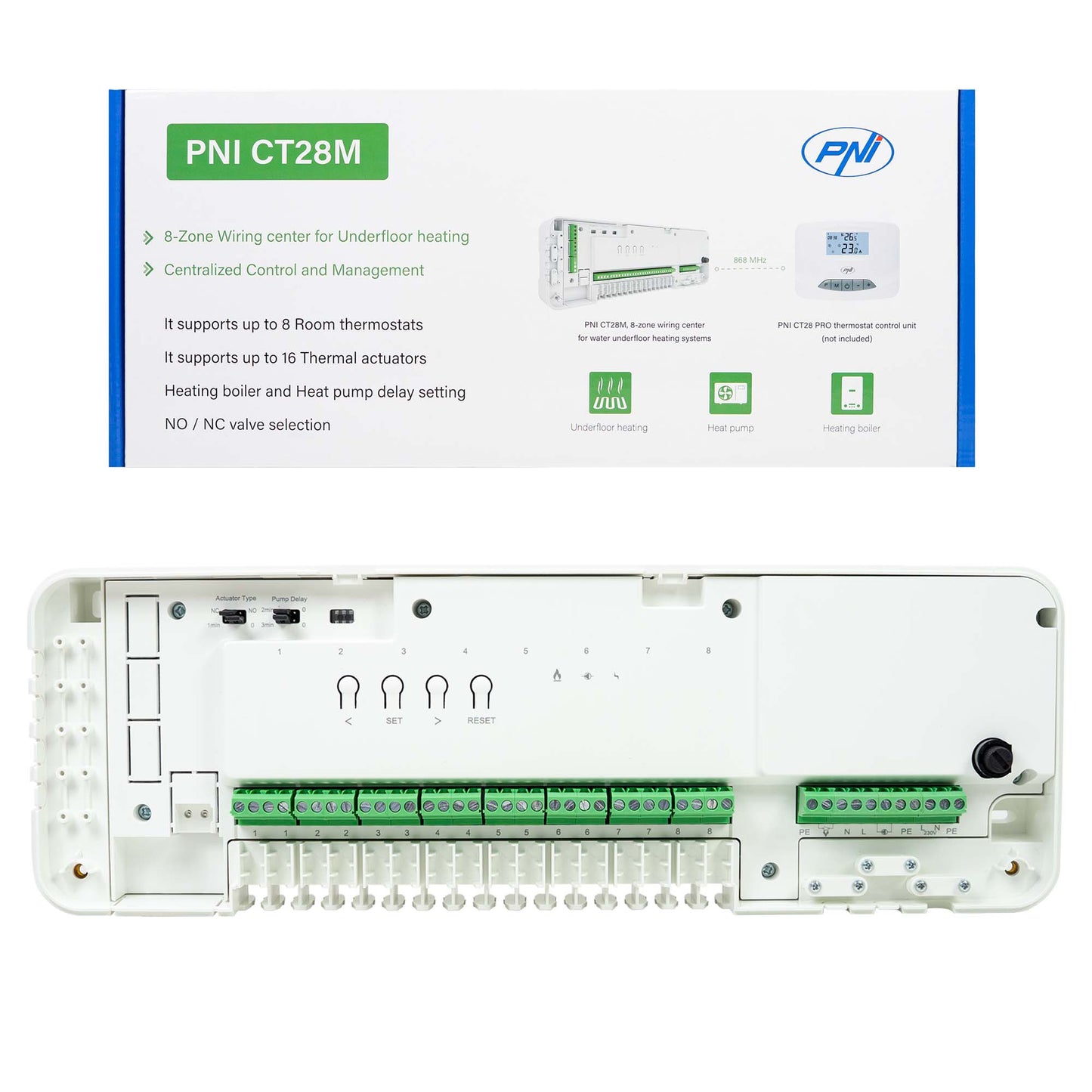 Modul de control PNI CT28M cu 8 zone, pentru electrovane, actuatoare termice incalzire in pardoseala