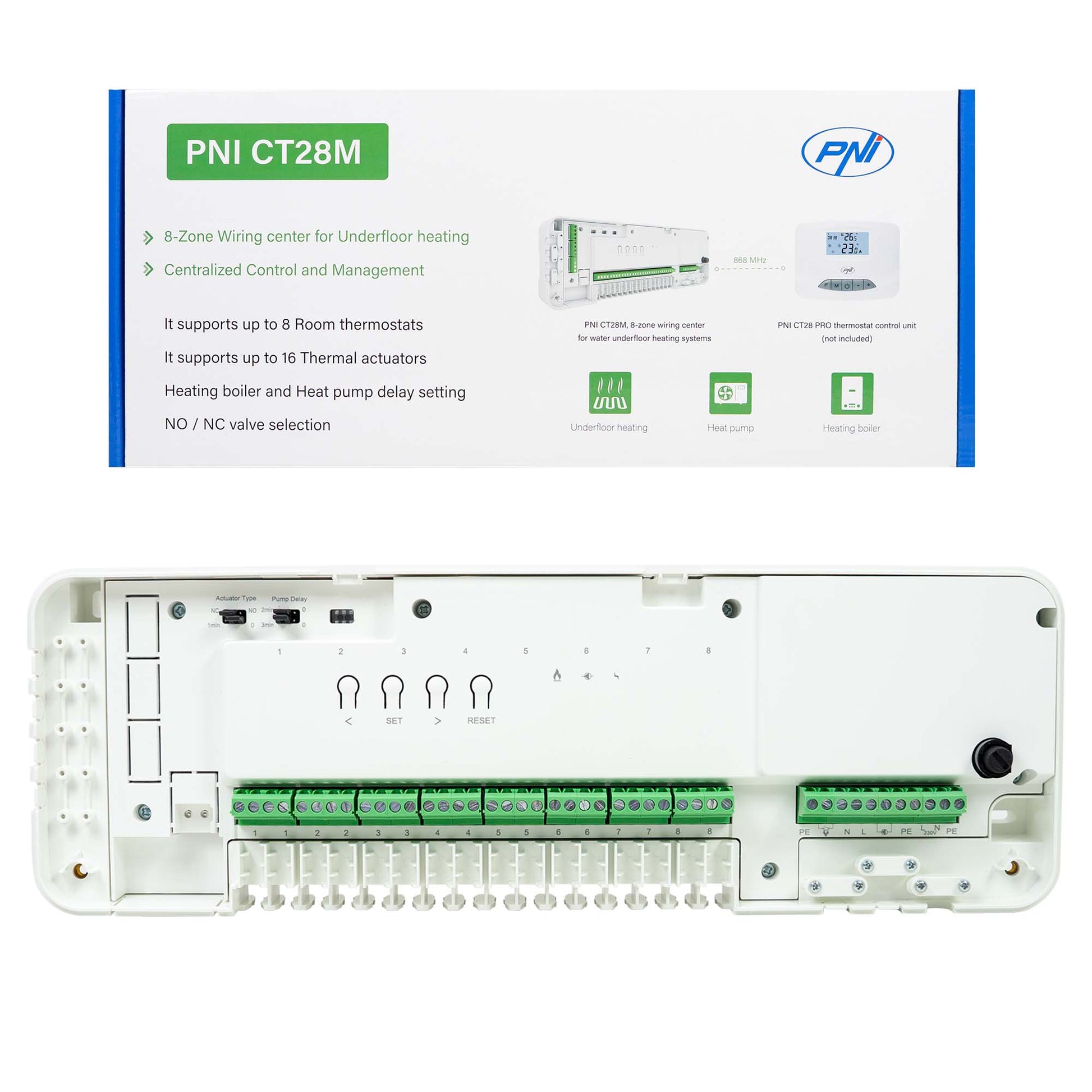 Modul de control PNI CT28M cu 8 zone, pentru electrovane, actuatoare termice incalzire in pardoseala