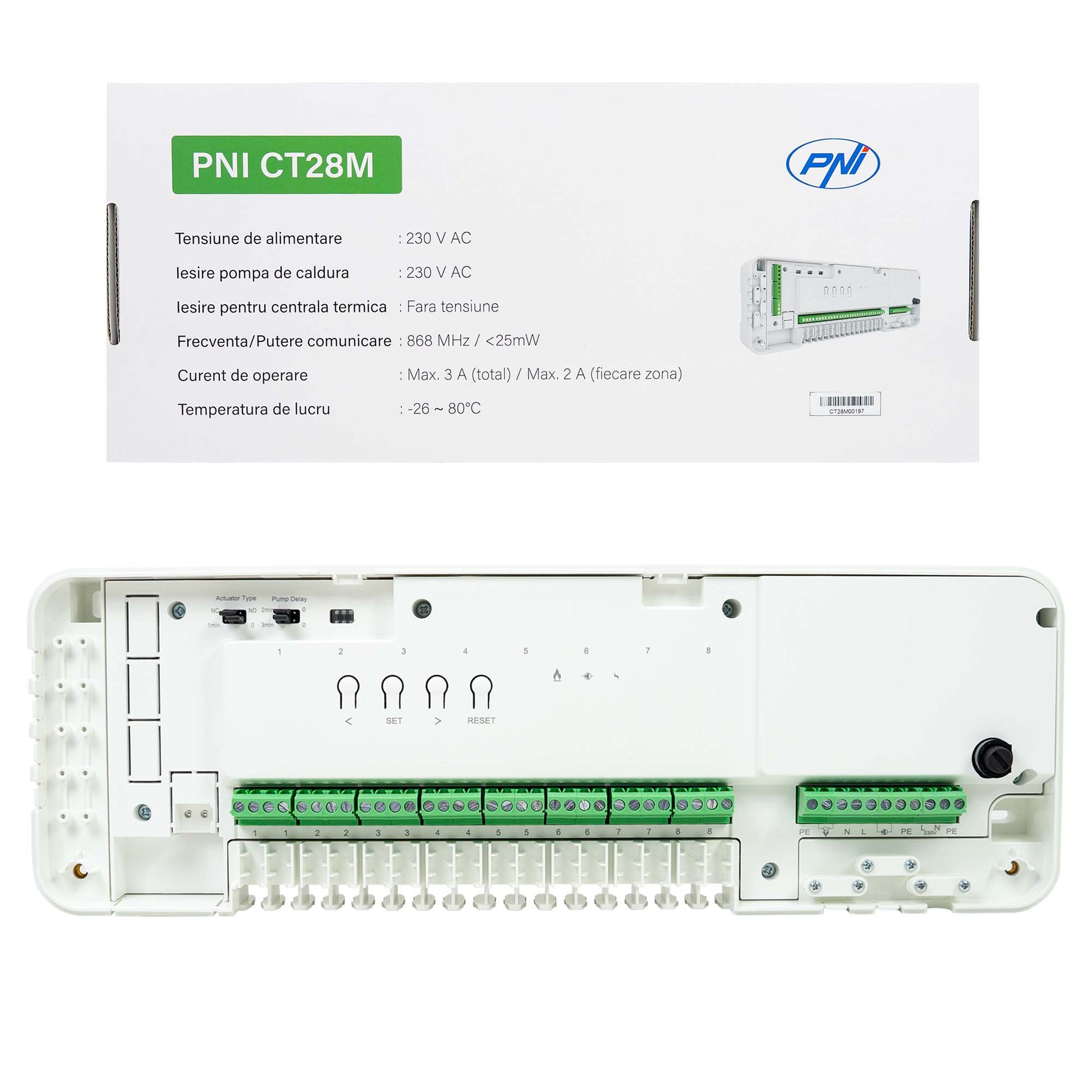 Modul de control PNI CT28M cu 8 zone, pentru electrovane, actuatoare termice incalzire in pardoseala
