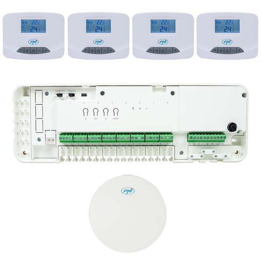 Kit automatizare Wi-Fi PNI CT28 Pro 4 pentru incalzire in pardoseala, aplicatie de mobil Tuya Smart, 4 unitati comanda si hub internet inclus