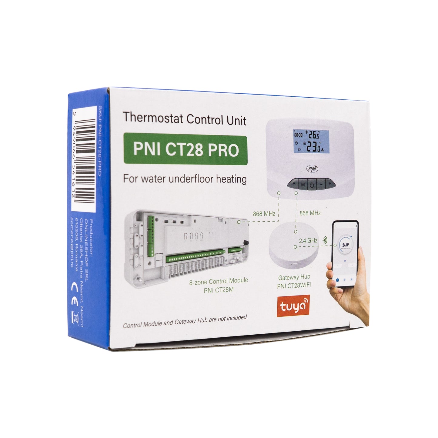 Unitate comanda termostat PNI CT28 PRO fara fir, pentru incalzire in pardoseala compatibil cu Modul de control electrovane PNI CT28M si cu Hub PNI CT28WIFI pentru control din aplicatia Tuya Smart