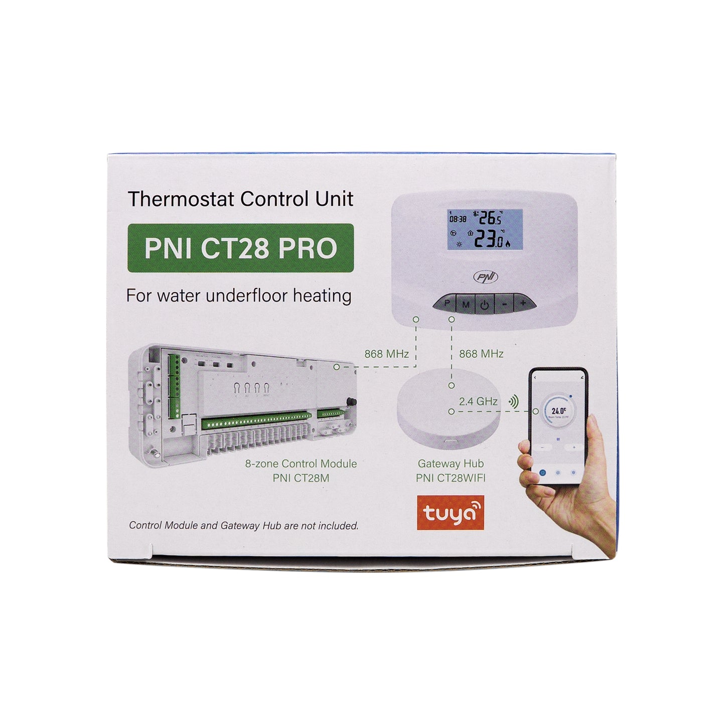 Unitate comanda termostat PNI CT28 PRO fara fir, pentru incalzire in pardoseala compatibil cu Modul de control electrovane PNI CT28M si cu Hub PNI CT28WIFI pentru control din aplicatia Tuya Smart