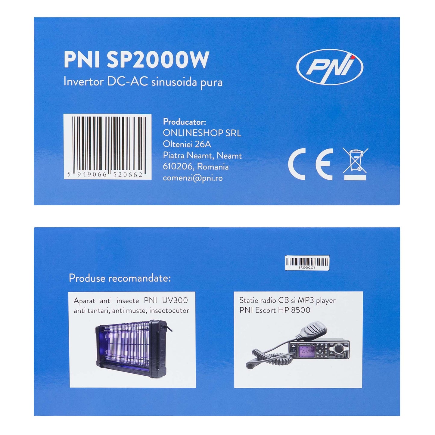 Invertor de tensiune PNI SP2000W cu sinusoida pura, intrare 12V DC, iesire 230V AC, putere 2000W