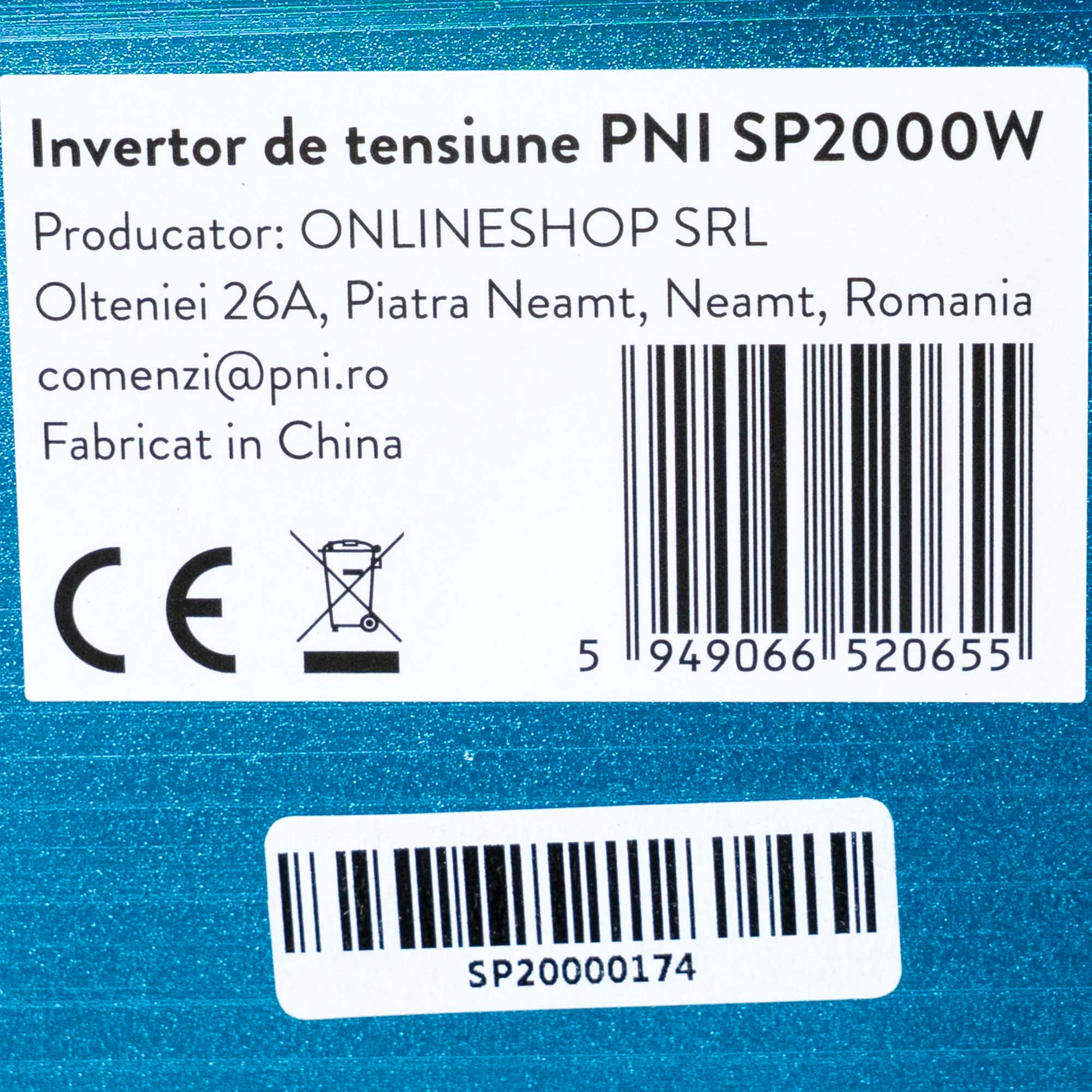 Invertor de tensiune PNI SP2000W cu sinusoida pura, intrare 12V DC, iesire 230V AC, putere 2000W