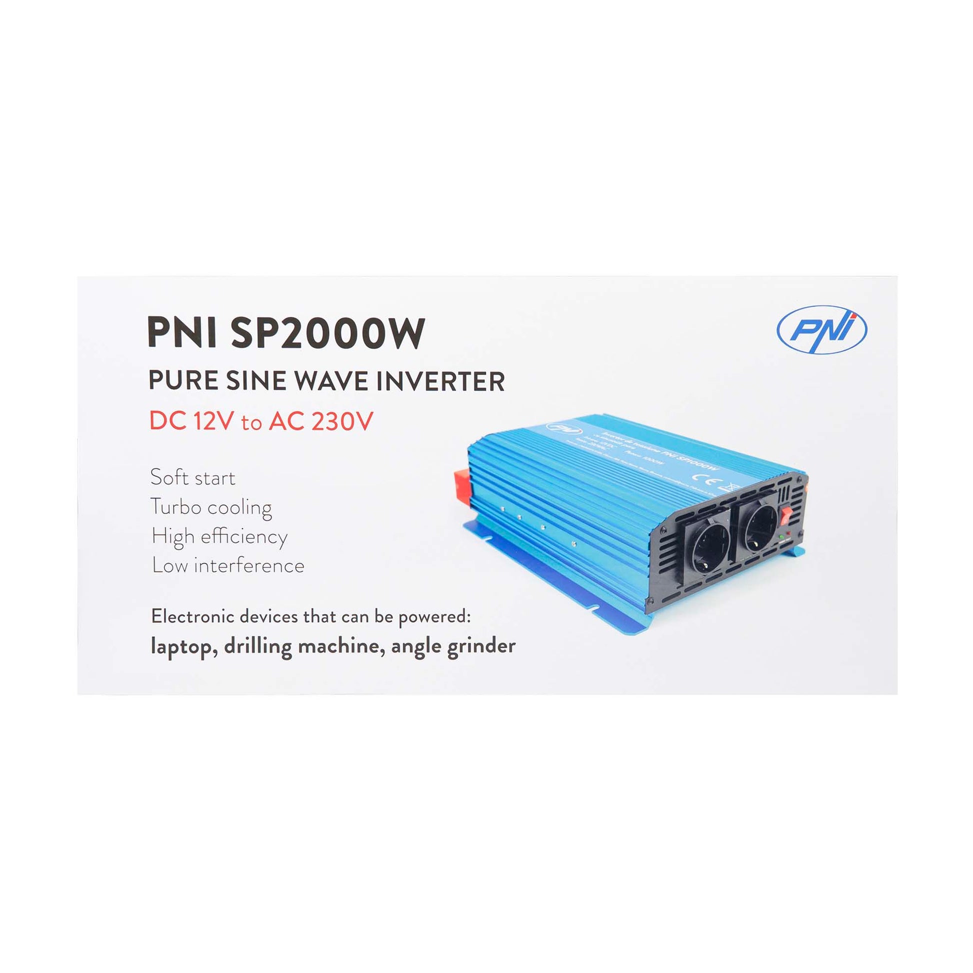 Invertor de tensiune PNI SP2000W cu sinusoida pura, intrare 12V DC, iesire 230V AC, putere 2000W