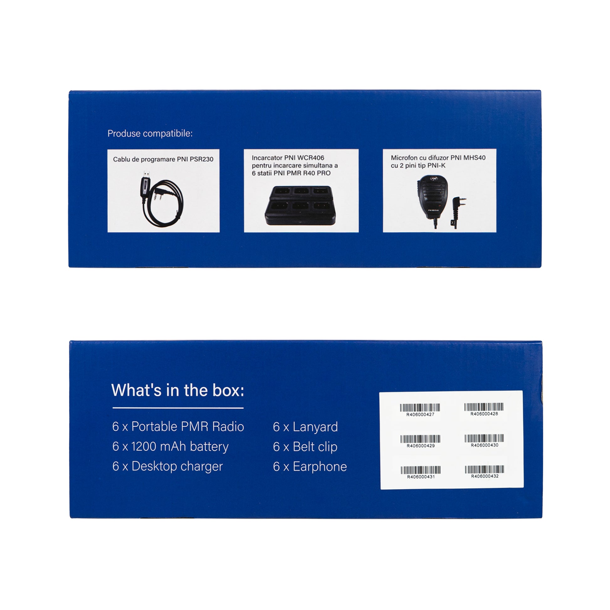 Kit 6 statii radio portabile PNI PMR R40 PRO acumulatori, incarcatoare si casti incluse