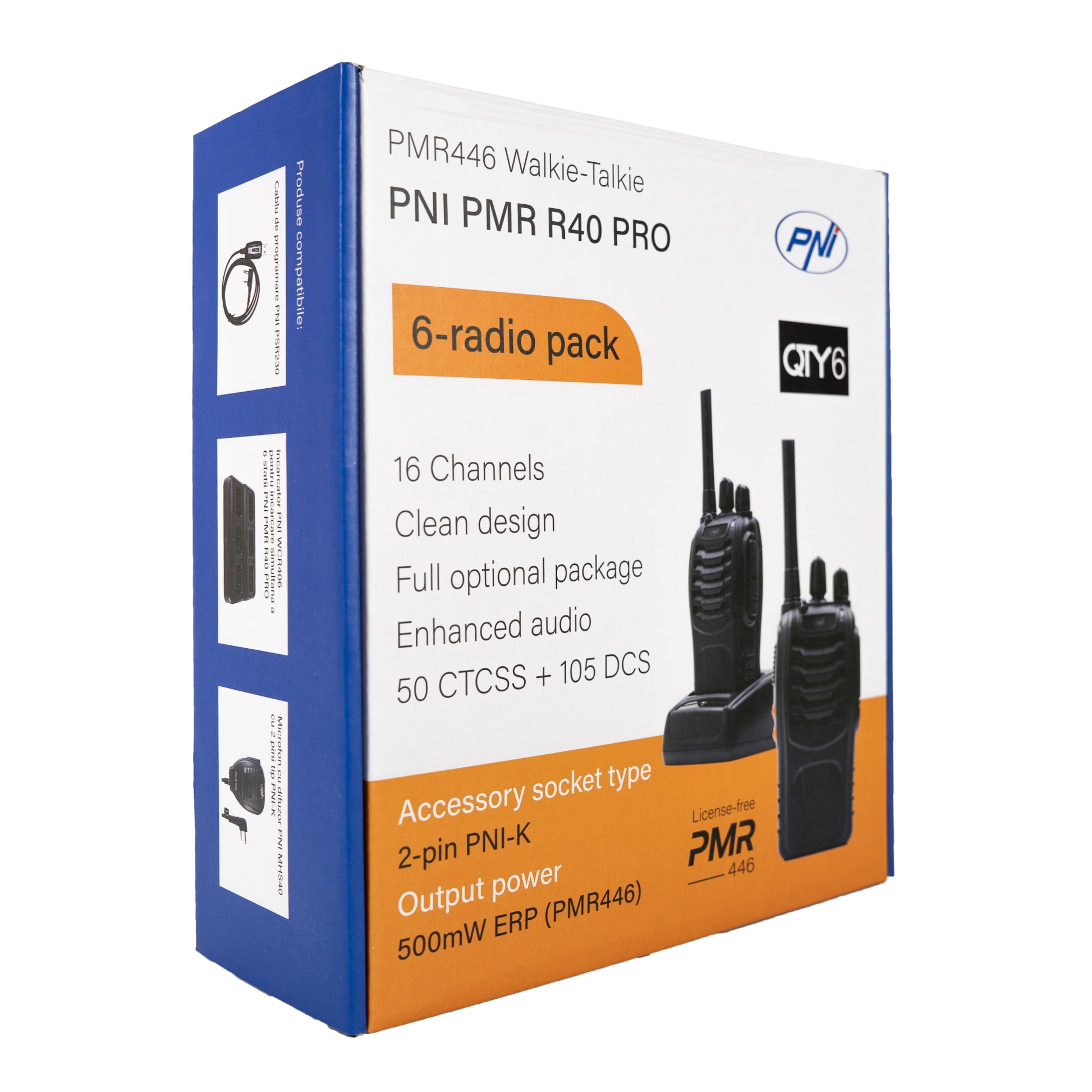 Kit 6 statii radio portabile PNI PMR R40 PRO acumulatori, incarcatoare si casti incluse