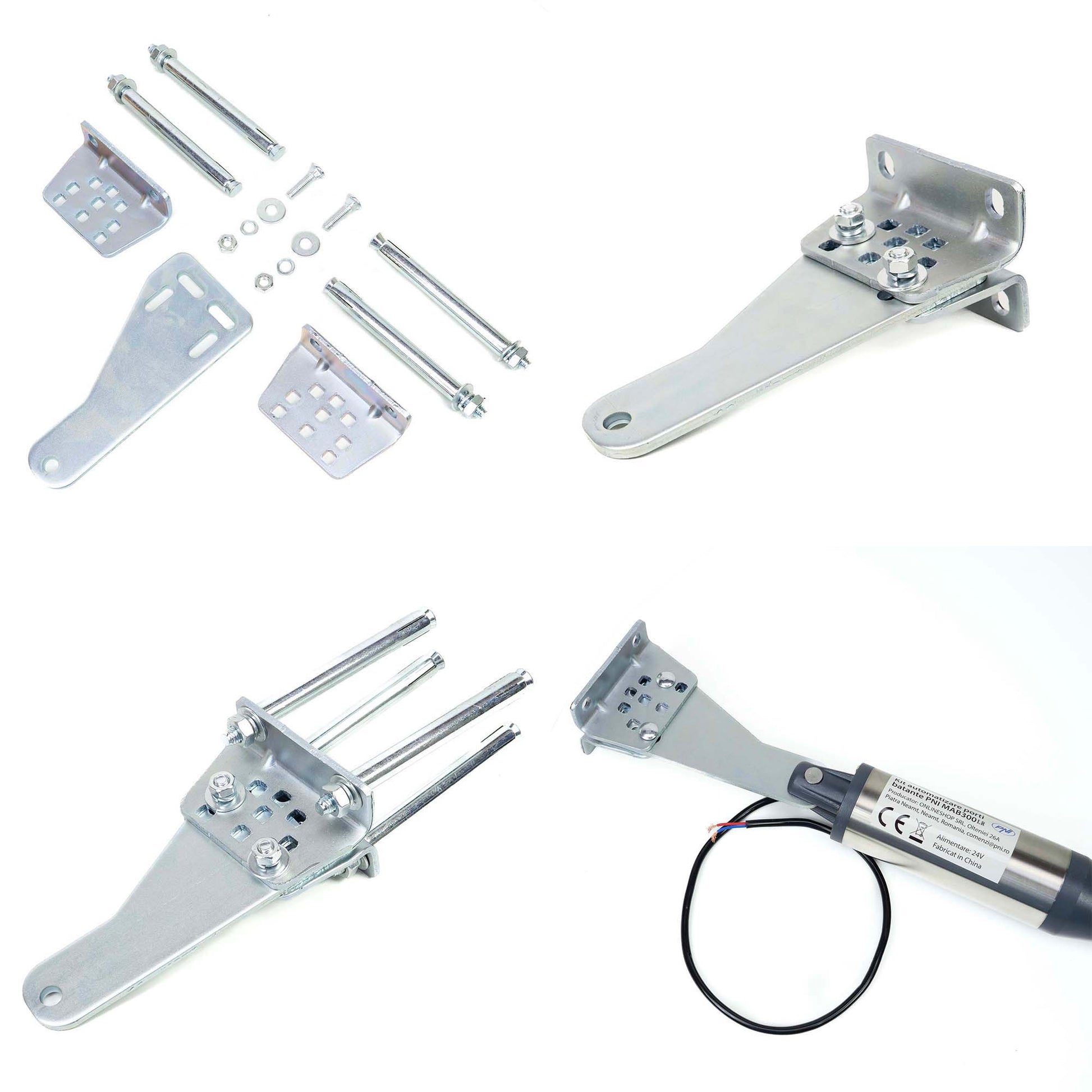 Kit automatizare porti batante PNI MAB300LR, cu 2 motoare 40W, telecomenzi si panou de control, fotocelule si lampa, lungime poarta 2 x 2.5m max, greutate poarta 200Kg