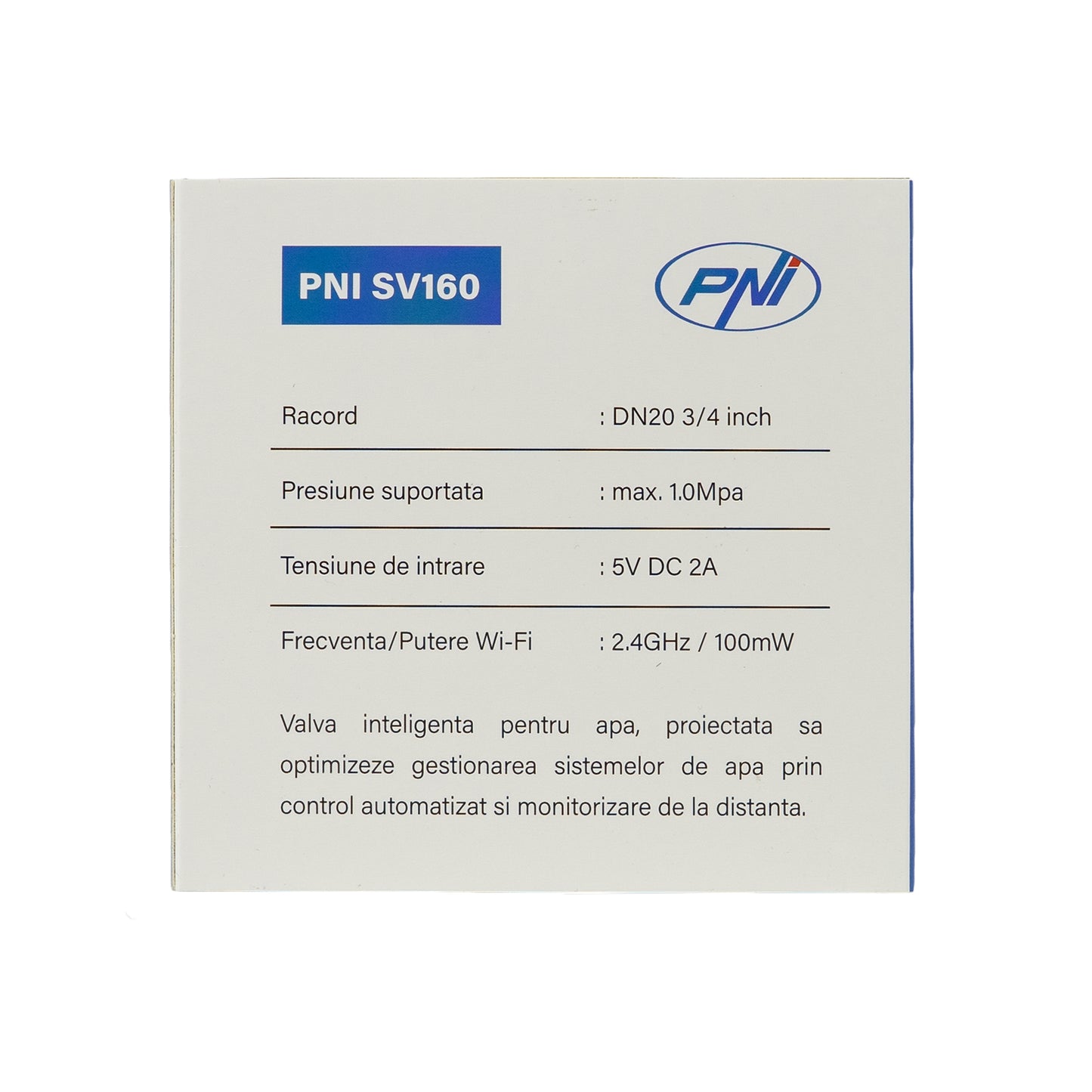 Valva inteligenta pentru apa PNI SV160 cu Wi-Fi, DN20, 3/4", control din aplicatia Tuya Smart, compatibila cu Amazon Alexa si Google Home