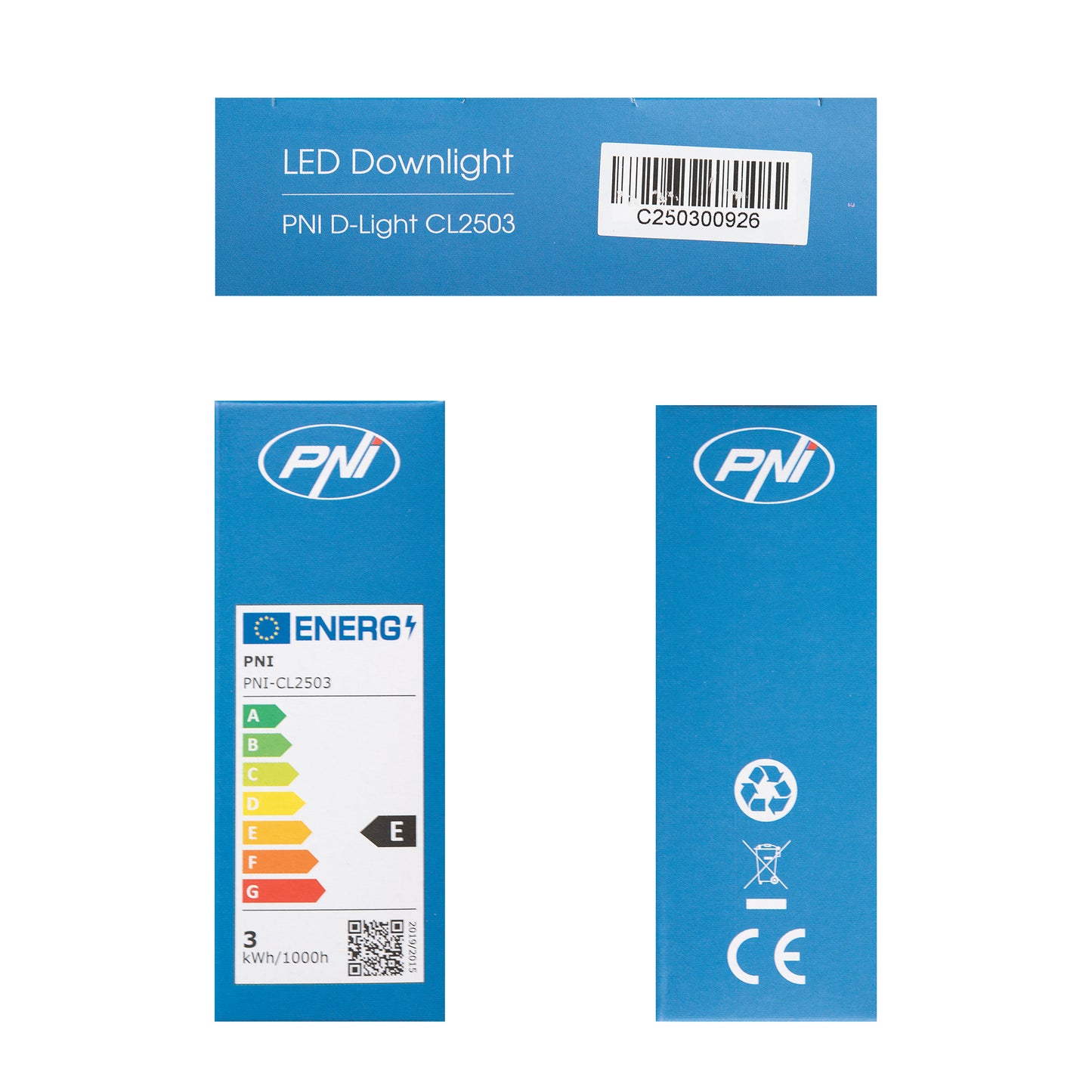 Spot LED PNI D-Light CL2503 3W, incastrabil, rotund 9 cm, 6400K, alimentare 230V, 330 lm, alb rece