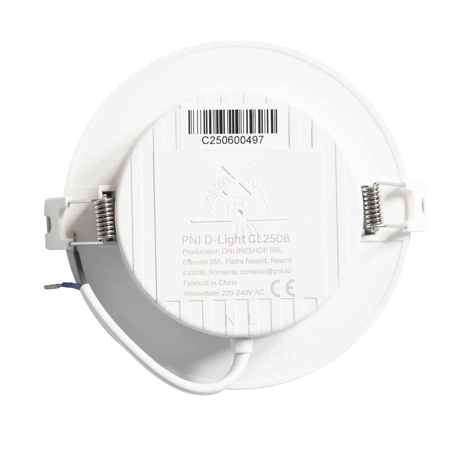 Spot LED PNI D-Light CL2506 6W, incastrabil, rotund 120 cm, 6400K, alimentare 230V, 660 lm, alb rece