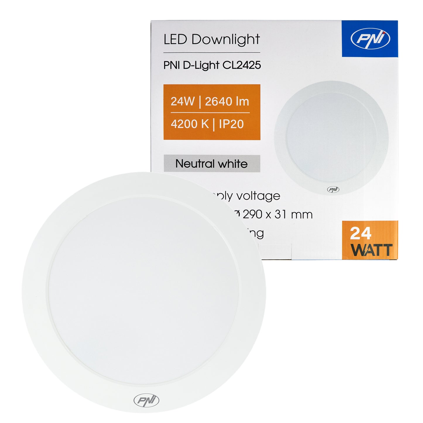 Plafoniera LED PNI D-Light CL2425 24W, rotunda 29 cm, 4200K, alimentare 230V, 2640 lm, alb neutru