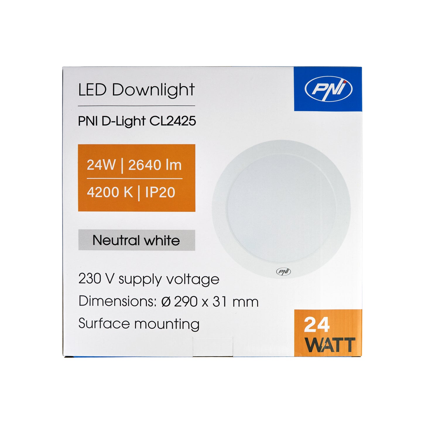 Plafoniera LED PNI D-Light CL2425 24W, rotunda 29 cm, 4200K, alimentare 230V, 2640 lm, alb neutru