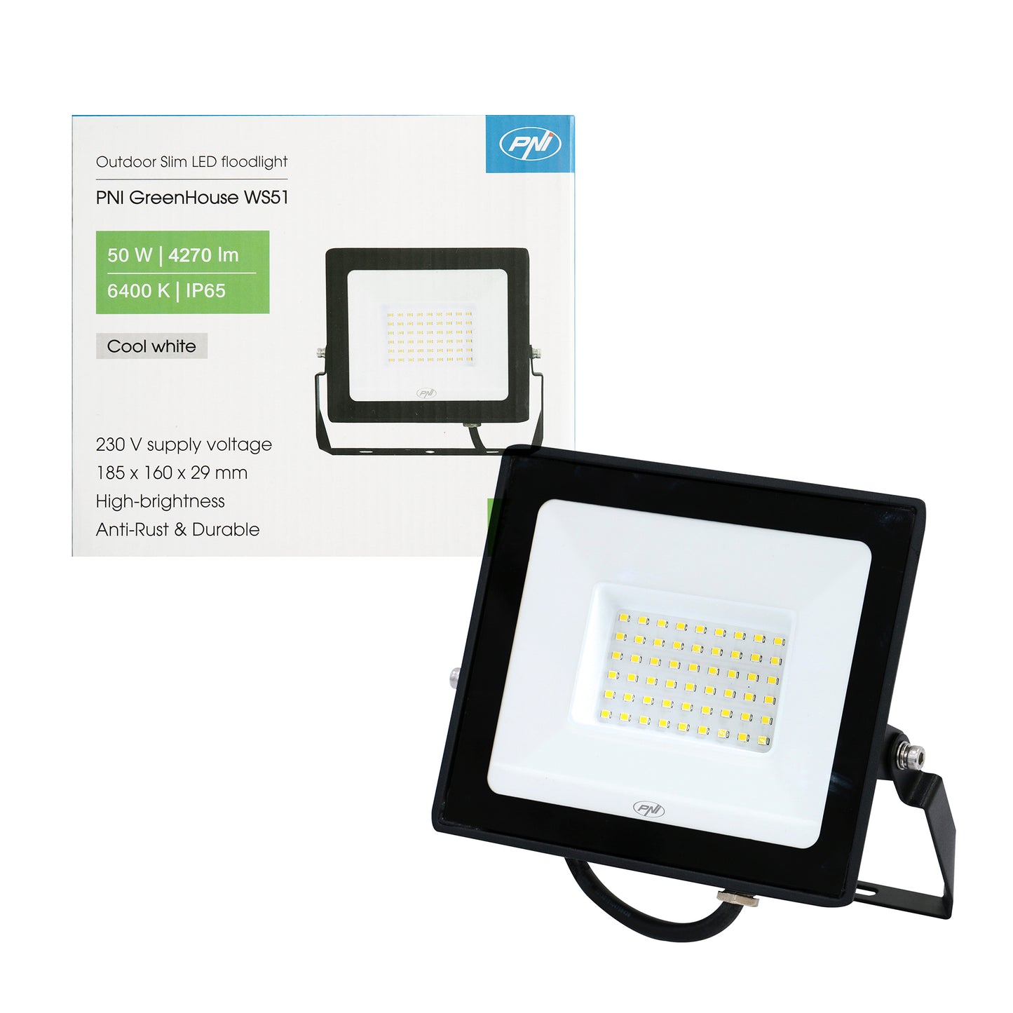Reflector LED slim PNI GreenHouse WS51 50W, 6400K, 3898 lm, 184.5*29*160mm