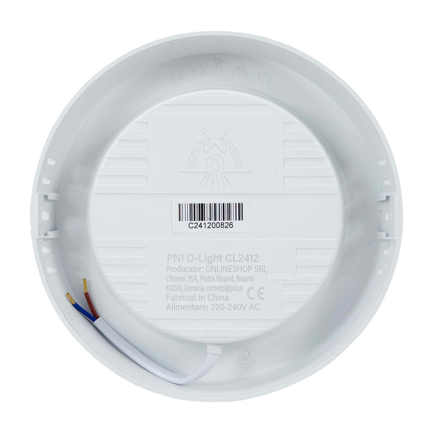 Plafoniera LED PNI D-Light CL2412 12W, rotunda 16.7 cm, 6400K, alimentare 230V, 1320 lm, alb rece