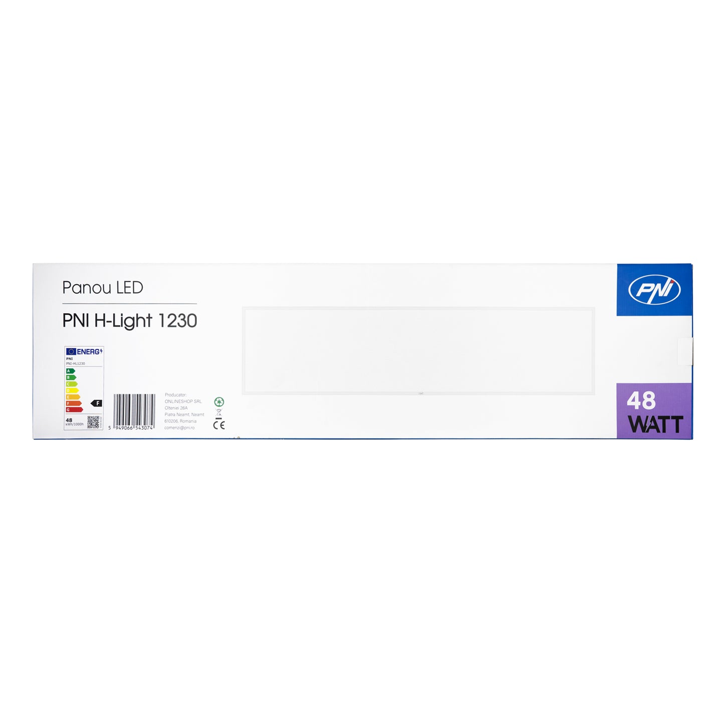 Panou LED PNI H-Light 1230 48W, 1200x300mm, 4800lm, 6400K, de interior, incastrabil, alb rece