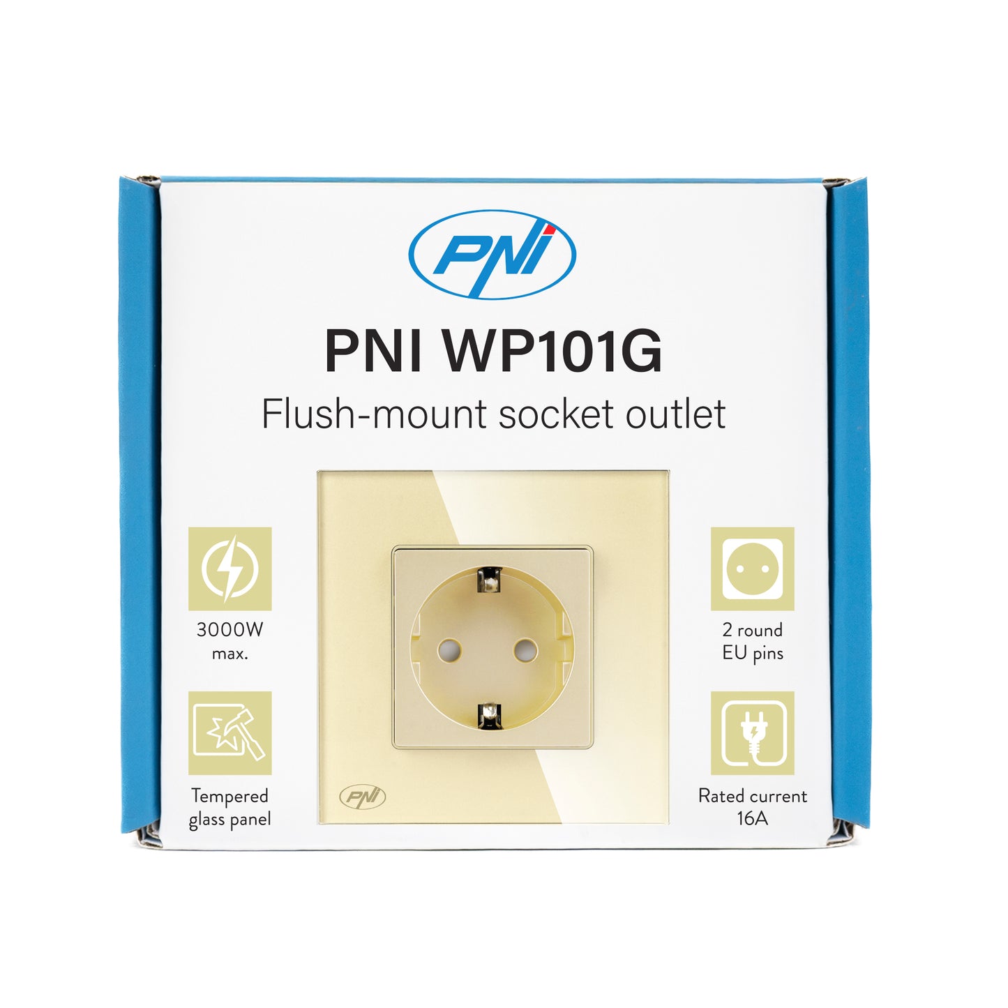 Priza simpla incastrabila PNI WP101G cu rama din sticla, Gold culoare auriu, 16A 3000W