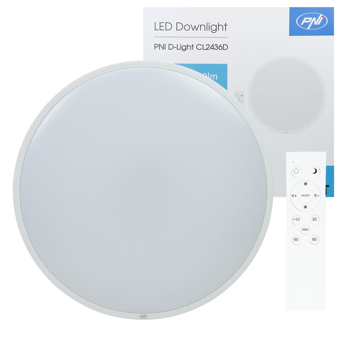 Plafoniera LED PNI D-Light CL2436D 36W, dimabila, cu telecomanda, rotunda 41 cm, 3000K-6500K, alimentare 230V, 3600 lm, alb