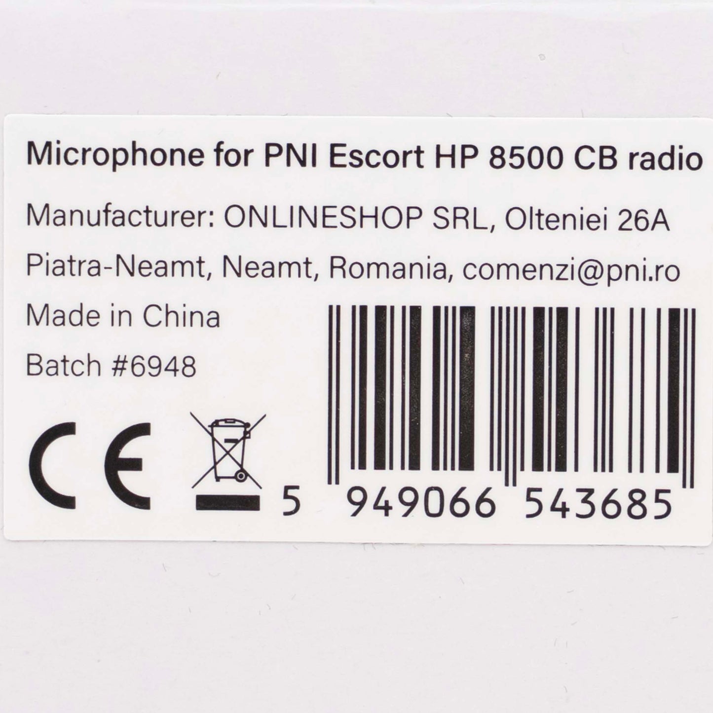 Microfon de schimb PNI MK8500 pentru statie radio CB PNI Escort HP 8500 cu mufa RJ45, negru