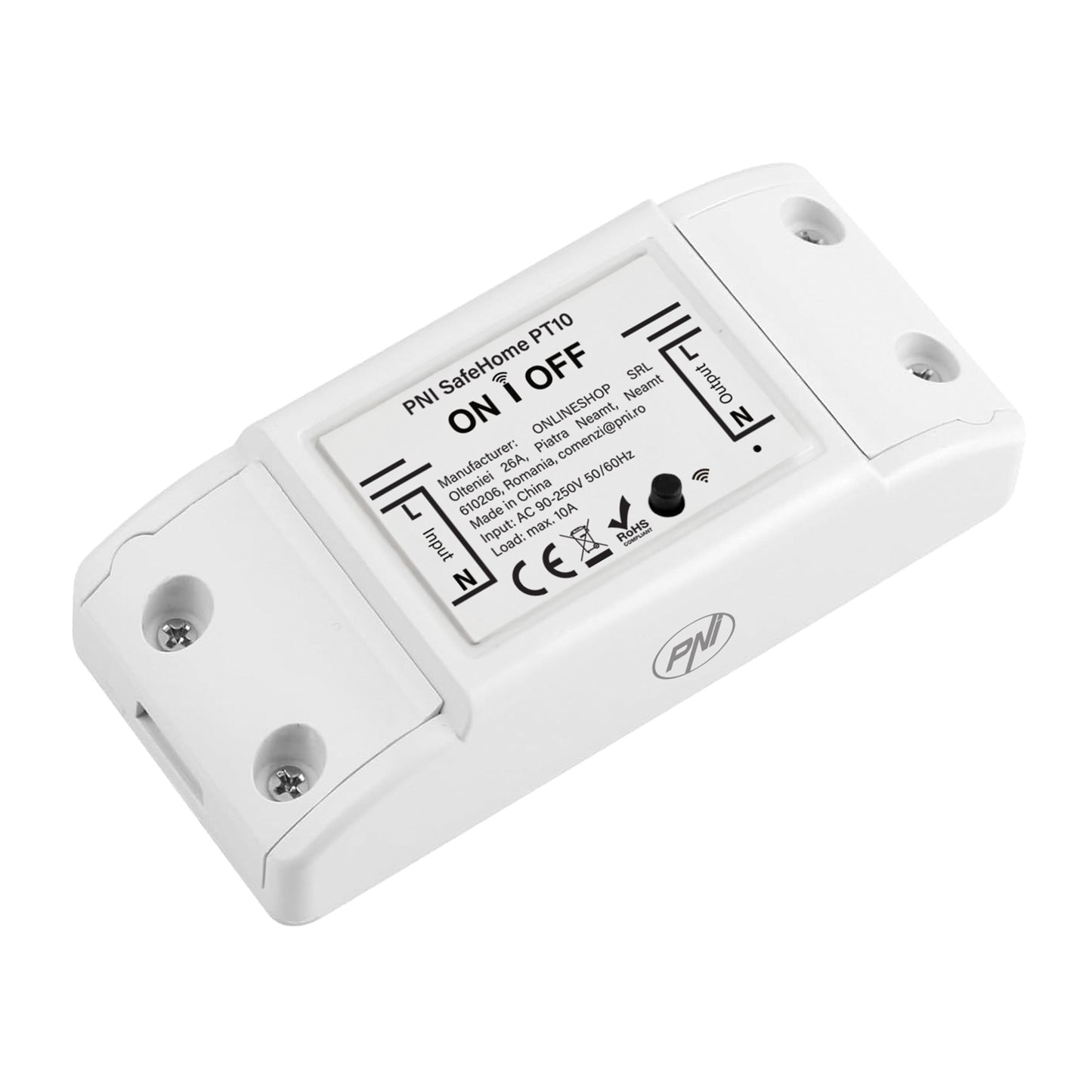 Releu inteligent PNI SafeHome PT10S WiFi, ON / OFF, intrare 230V, iesire 230V 10A, control prin aplicatia Tuya Smart
