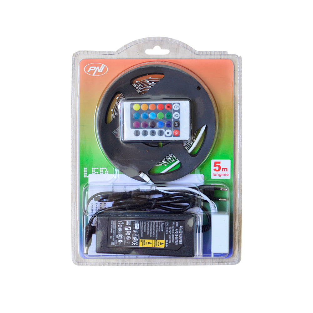 Banda LED PNI D-Light 60RGB flexibila de interior 60 leduri/m 12V 5m cu telecomanda si transformator incluse