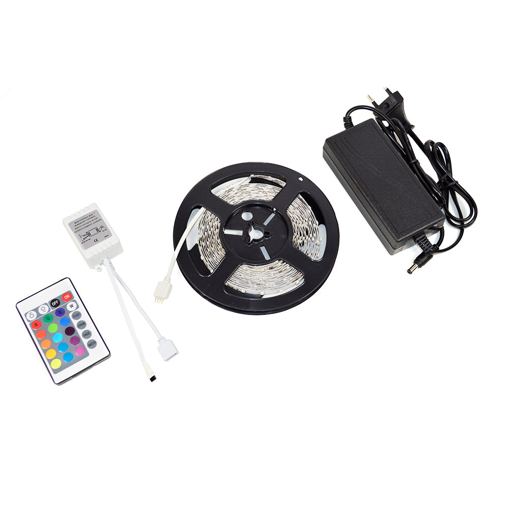 Banda LED PNI D-Light 60RGB flexibila de interior 60 leduri/m 12V 5m cu telecomanda si transformator incluse