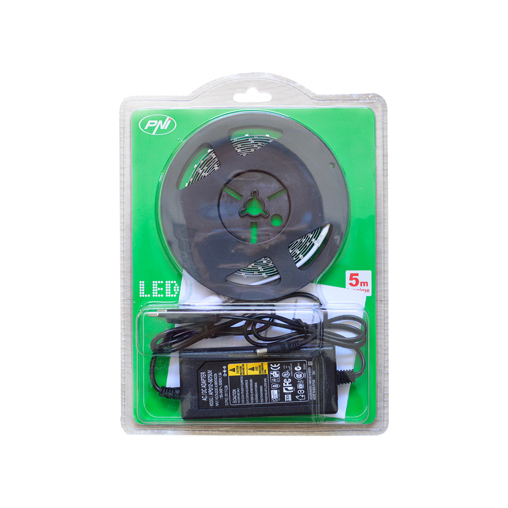 Banda LED PNI D-Light 60LED flexibila de interior 5m alb rece 60 leduri/m include alimentator 12V