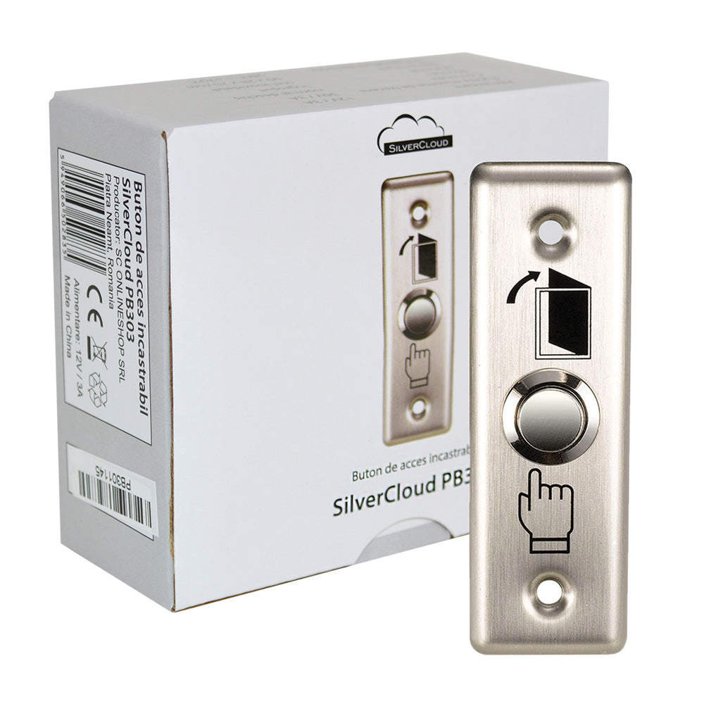 Buton de acces incastrabil SilverCloud PB303, contact iesire NO/COM, max. 12V/24V 3A, otel inoxidabil