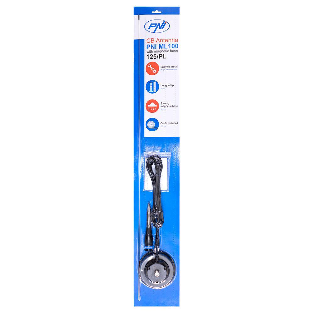 Antena CB PNI ML100, lungime 100 cm, 26-30MHz,250W, magnet 125mm inclus