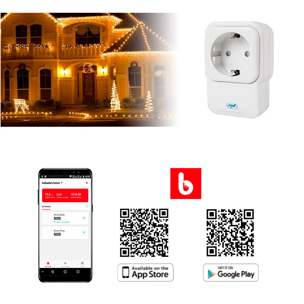 Priza inteligenta cu repetor si dimmer PNI SmartHome SM441R ON / OFF la orice dispozitiv electric prin internet