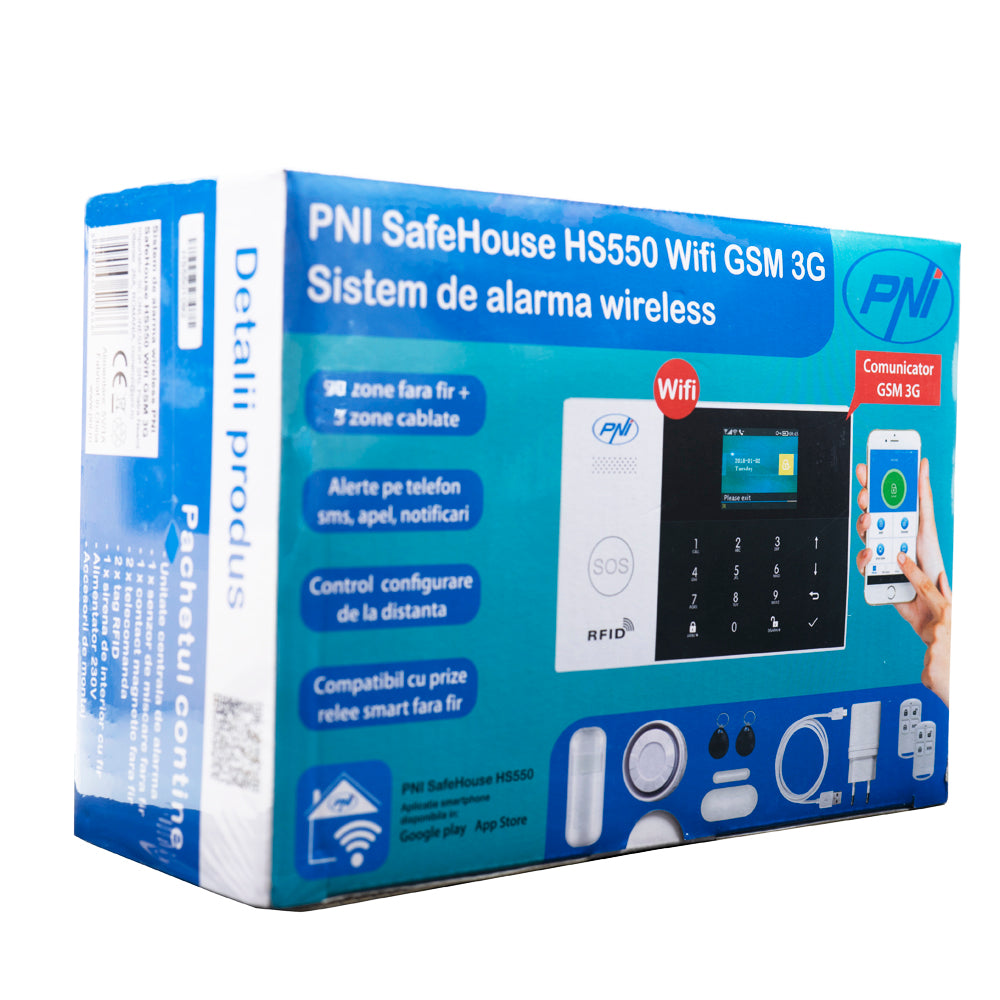 Sistem de alarma wireless PNI SafeHouse HS550 Wifi GSM 3G cu monitorizare si alerta prin Internet,SMS, apel vocal, maxim 90 zone wireless si 3 zone cablate