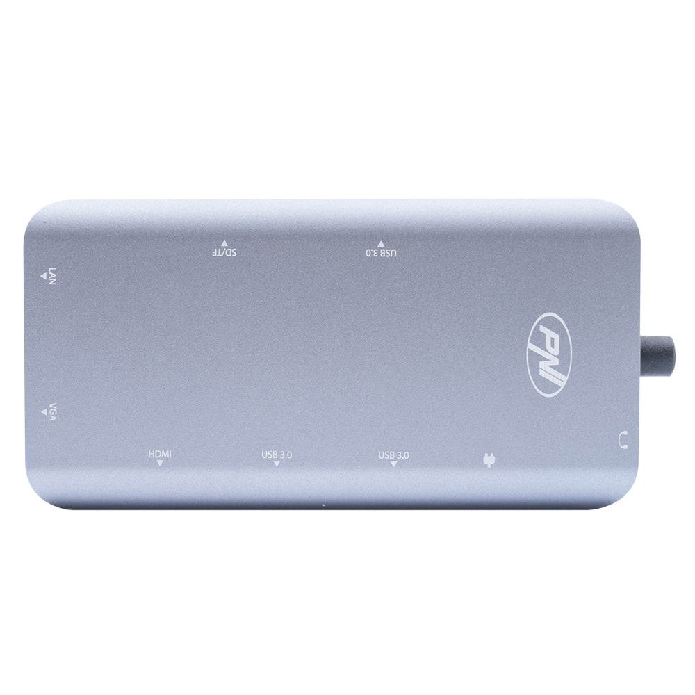 Adaptor multiport PNI MP10 USB-C la HDMI, VGA, 3 x USB 3.0, SD/TF, RJ45, audio 3.5, USB-C PD, 10 iesiri