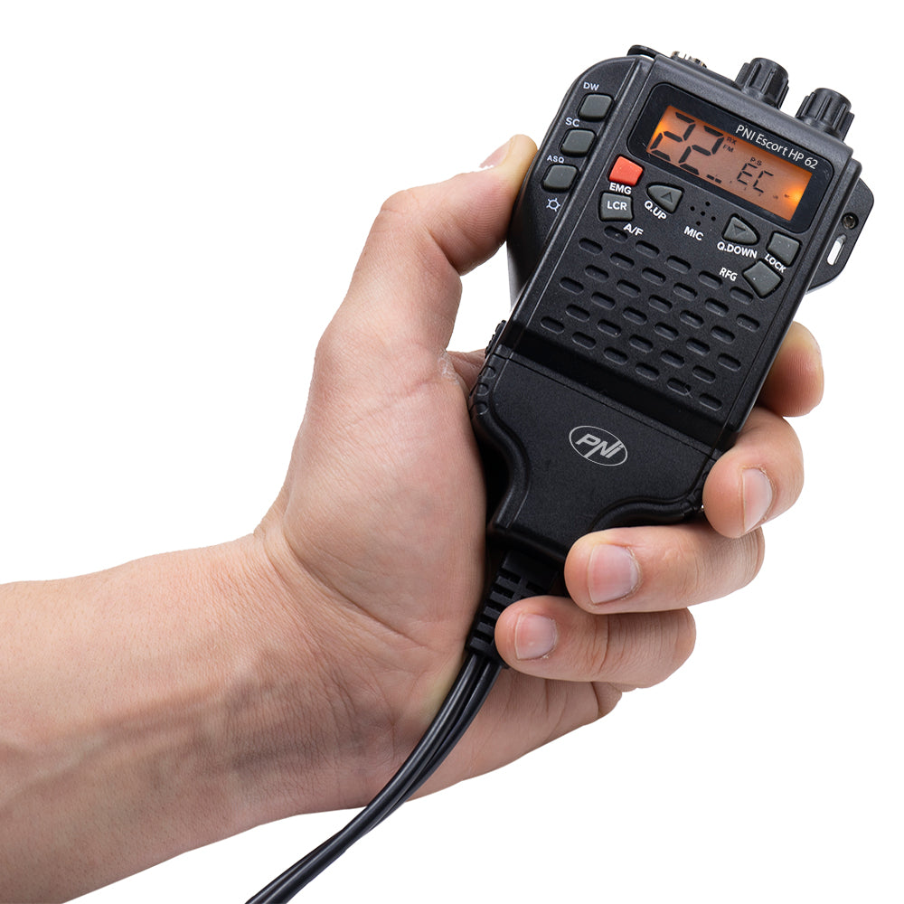Statie radio CB portabila PNI Escort HP 62, multi standard, 4W, 12V, AM-FM, ASQ reglabil pe 5 niveluri, RF Gain pe 9 niveluri, Dual Watch, Scan, Lock