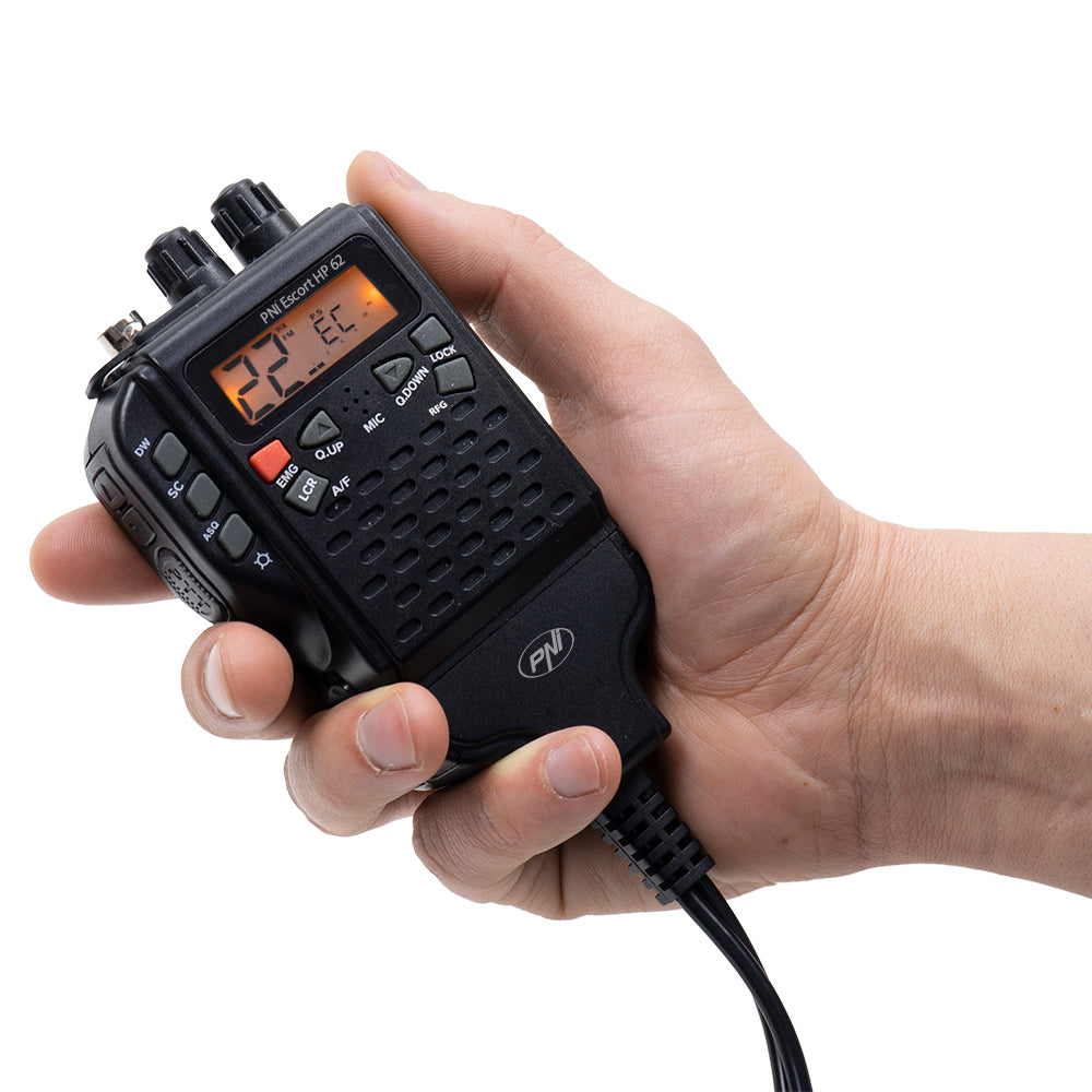 Statie radio CB portabila PNI Escort HP 62, multi standard, 4W, 12V, AM-FM, ASQ reglabil pe 5 niveluri, RF Gain pe 9 niveluri, Dual Watch, Scan, Lock